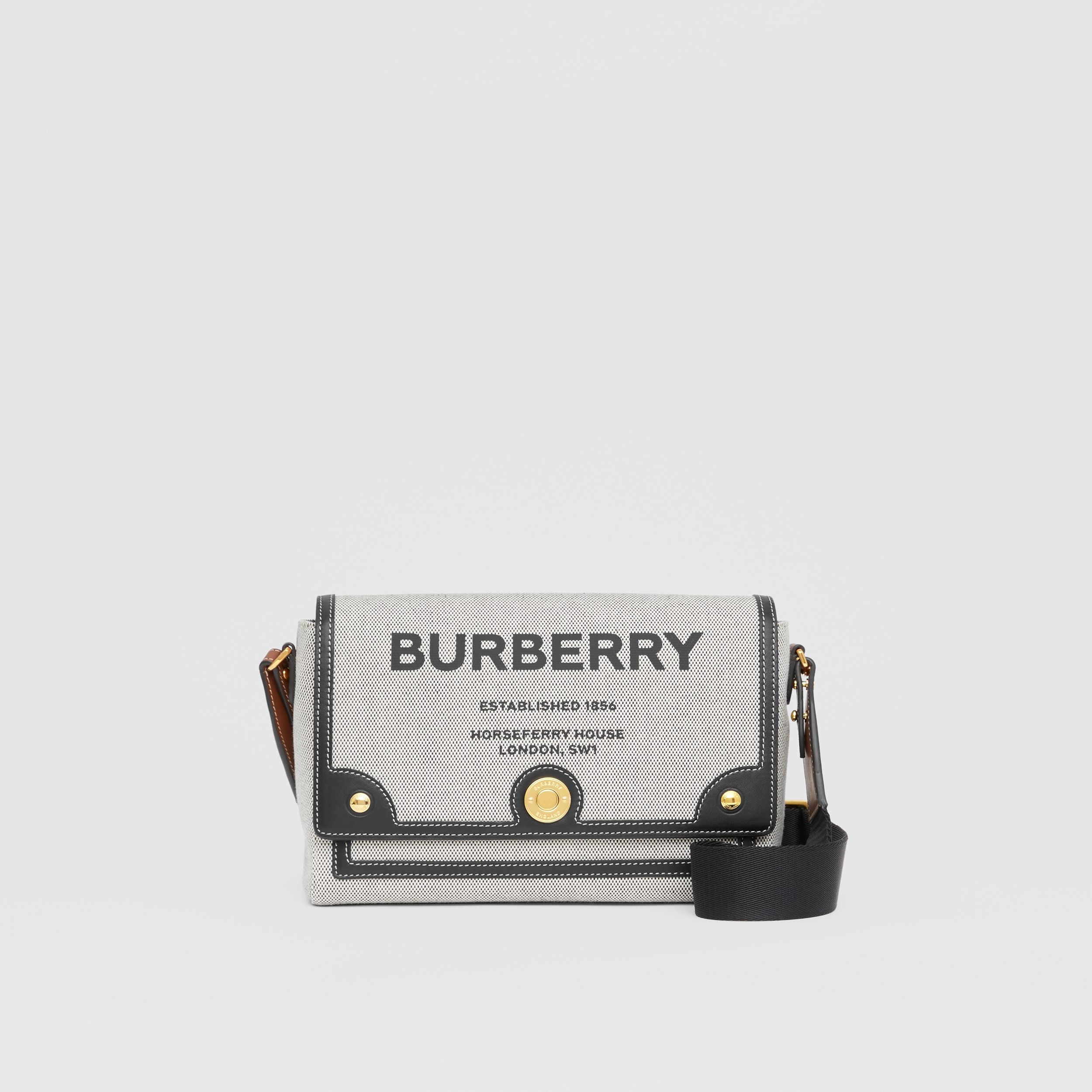 Horseferry Print Canvas Note Crossbody Bag in Black/black/tan - Women | Burberry® Official - 1