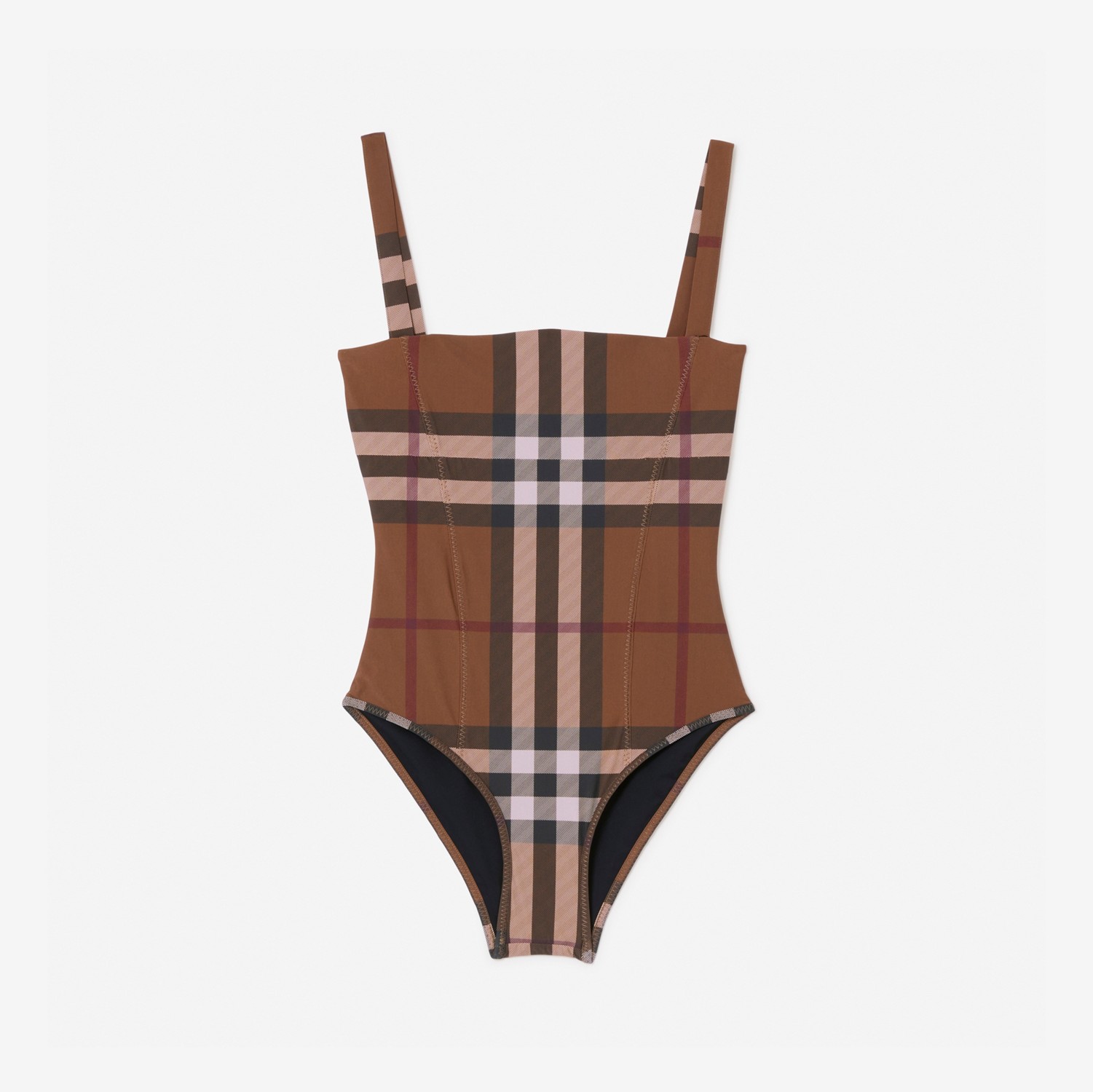 Check Stretch Nylon Swimsuit in Birch Brown - Women | Burberry® Official