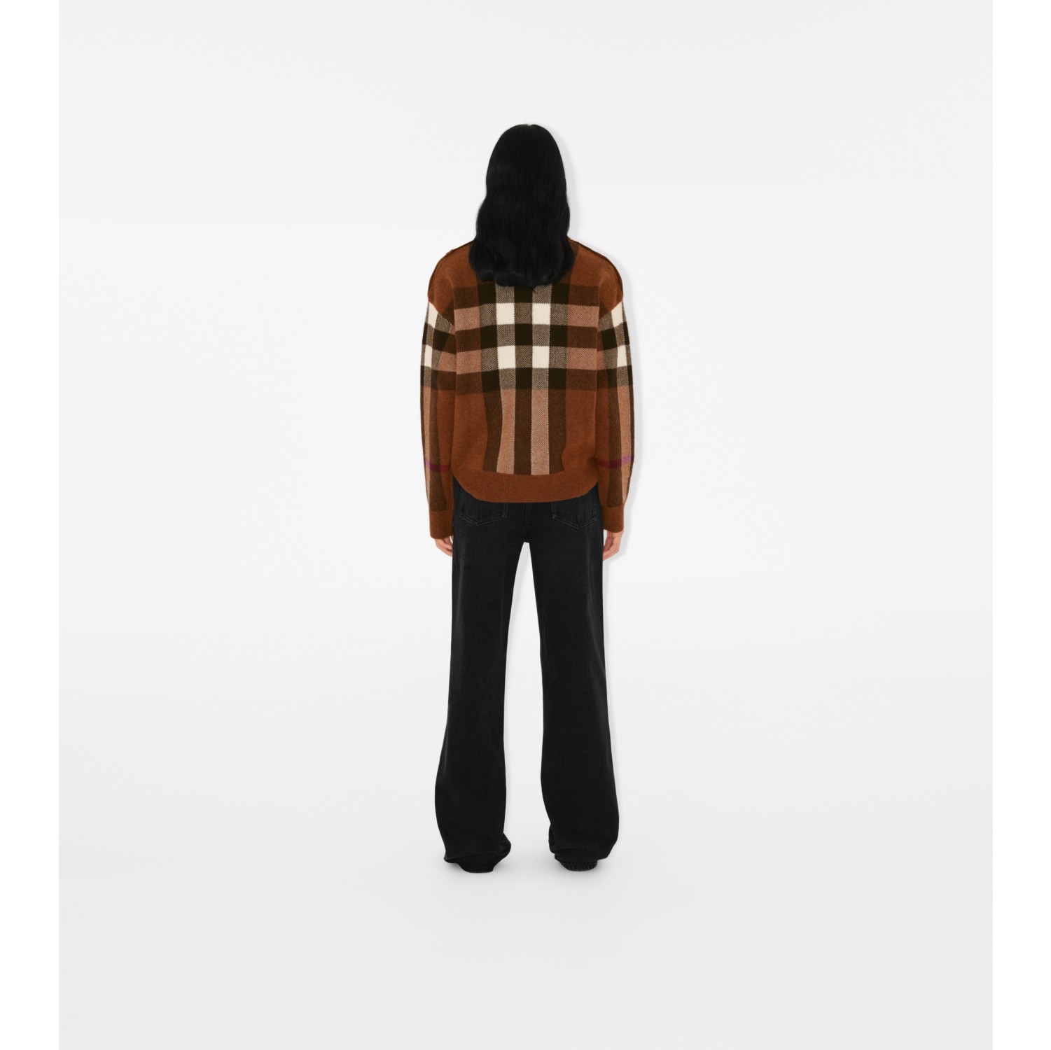 Check Wool Cashmere Sweater in Dark birch brown - Women | Burberry® Official