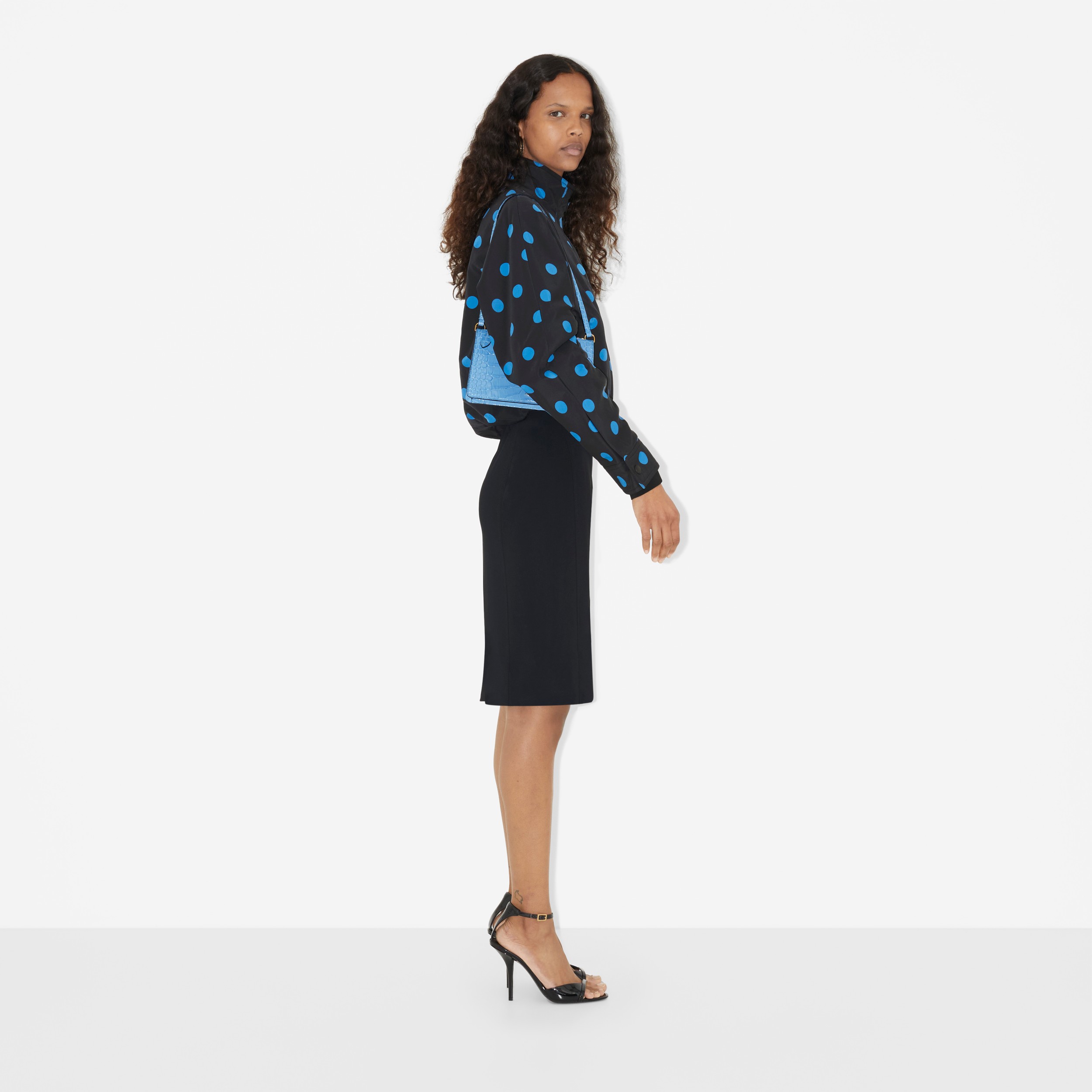 Polka Dot Nylon Jacquard Funnel Neck Jacket in Vivid Blue - Women | Burberry® Official - 3