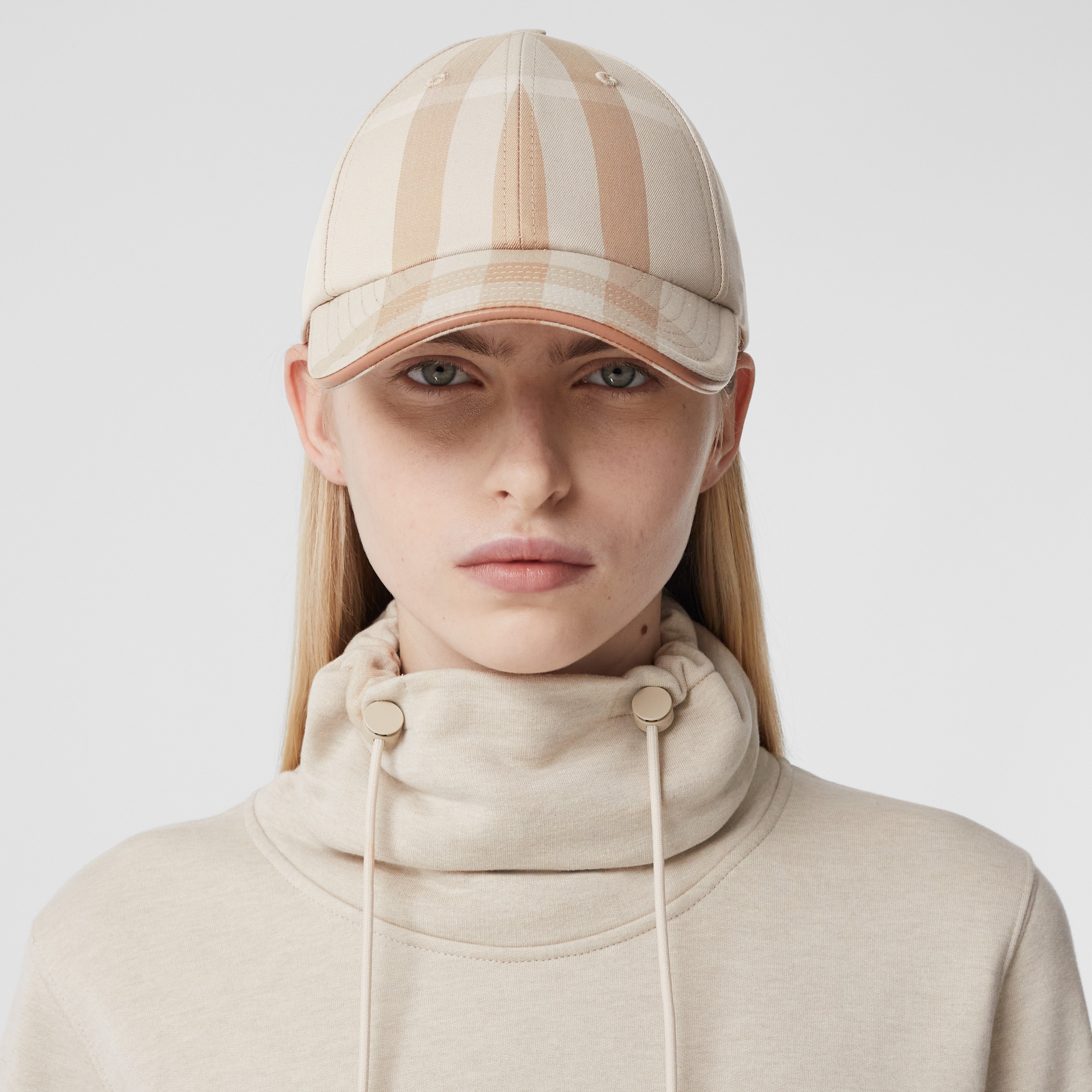 Logo Detail Exaggerated Check Cotton Baseball Cap in Soft Fawn | Burberry® Official - 2