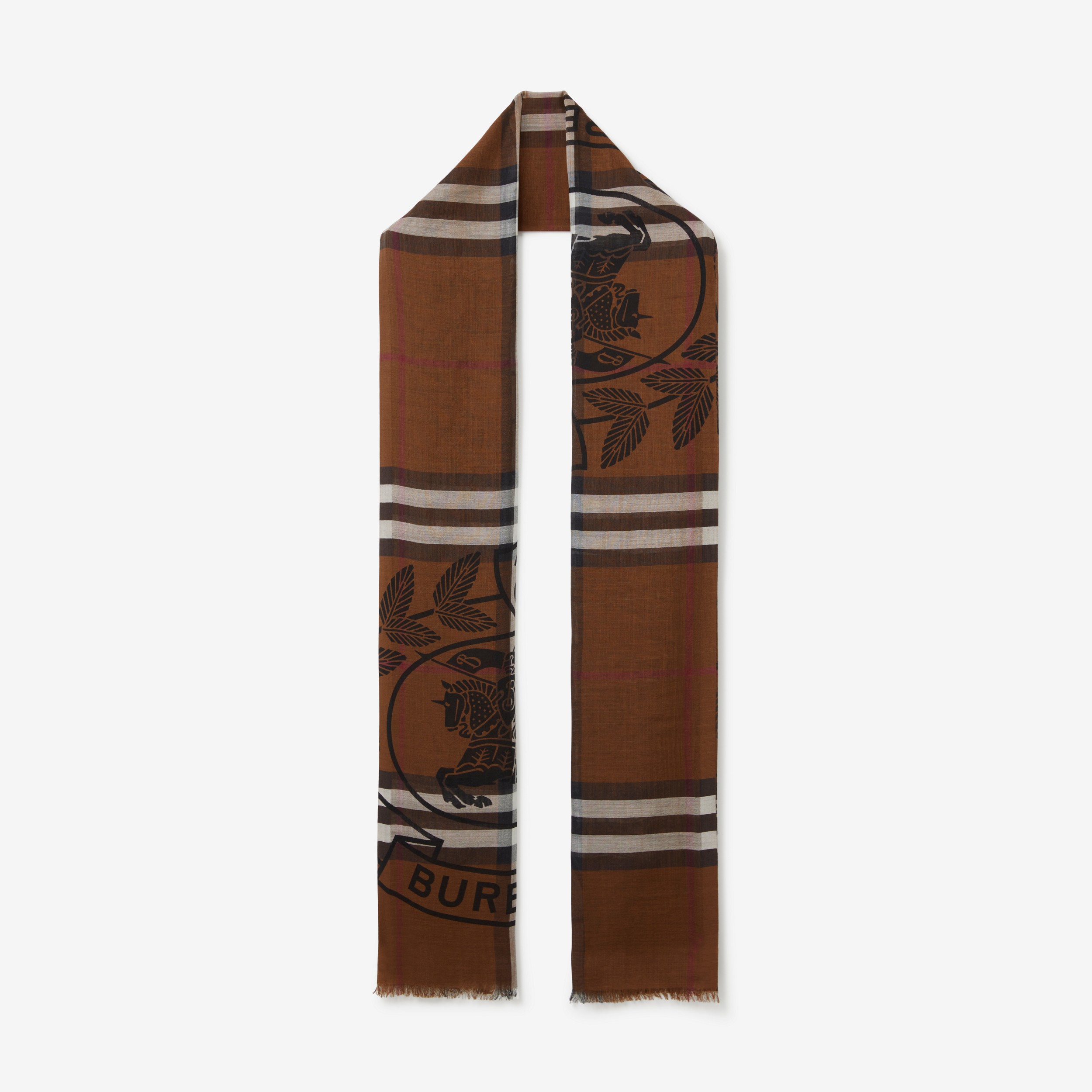 Echarpe de seda e lã com estampa de montagem (Marrom Bétula Escuro) | Burberry® oficial - 1