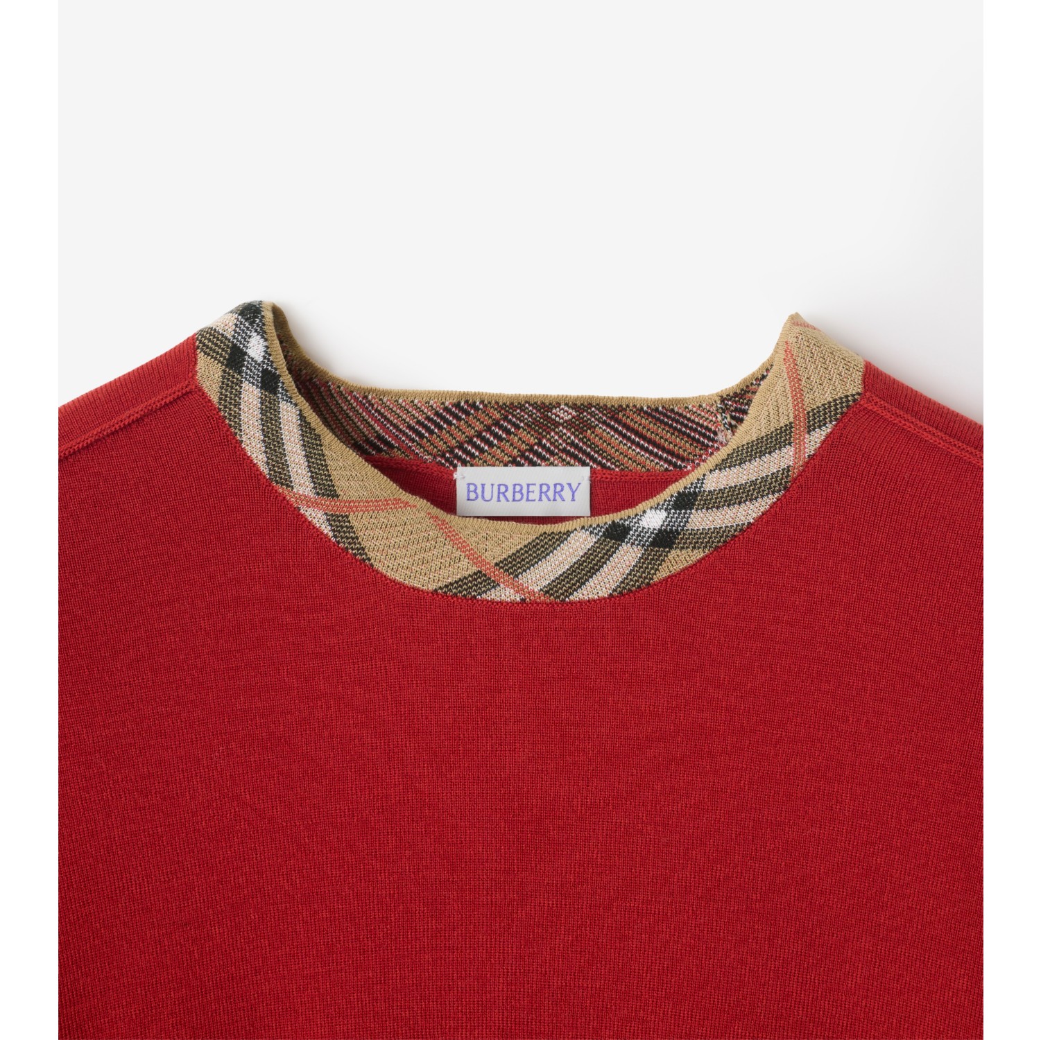 Check Trim Wool Sweater in Crimson - Women | Burberry® Official
