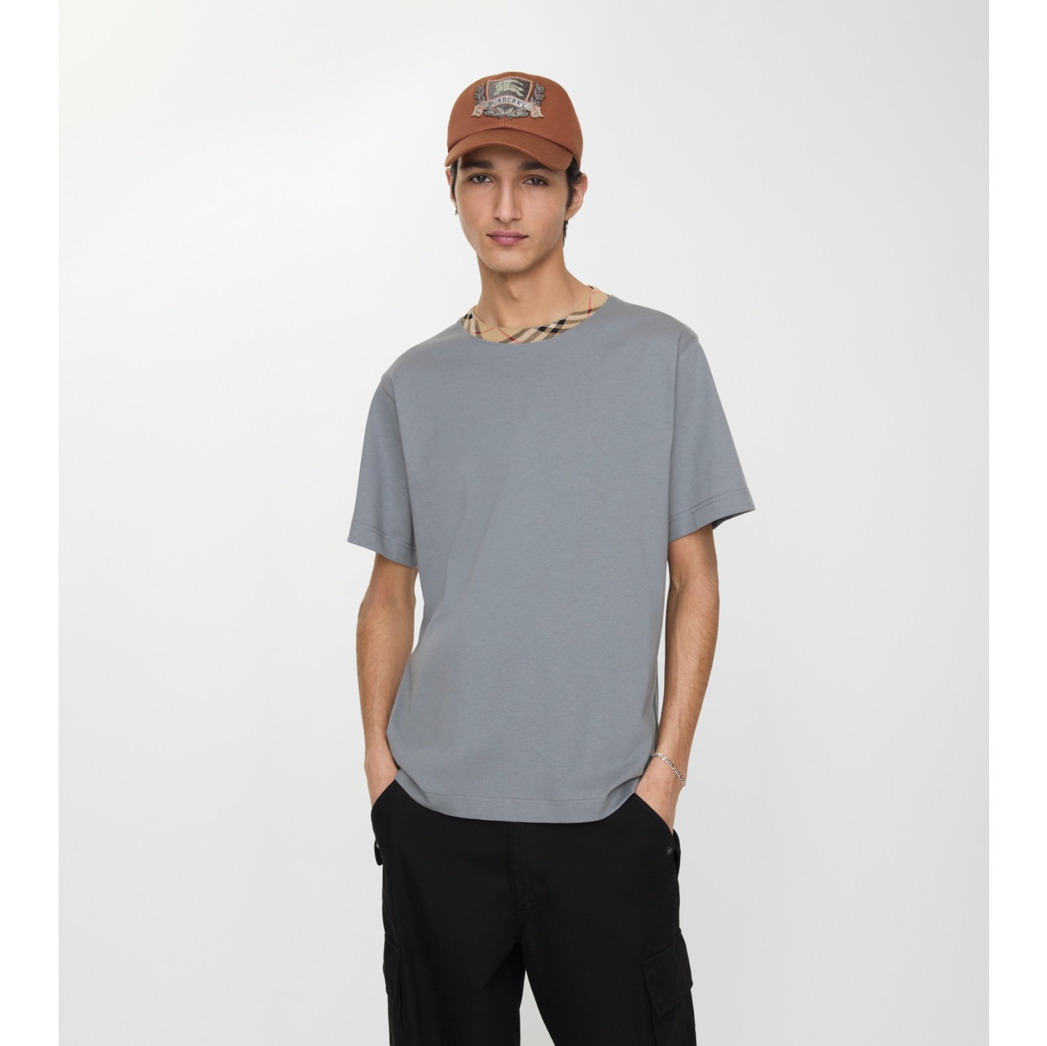 Check Trim Cotton T-shirt