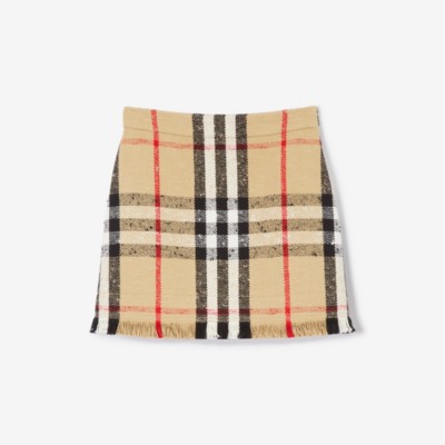 Burberry Check Cotton-blend Miniskirt In Archive Beige