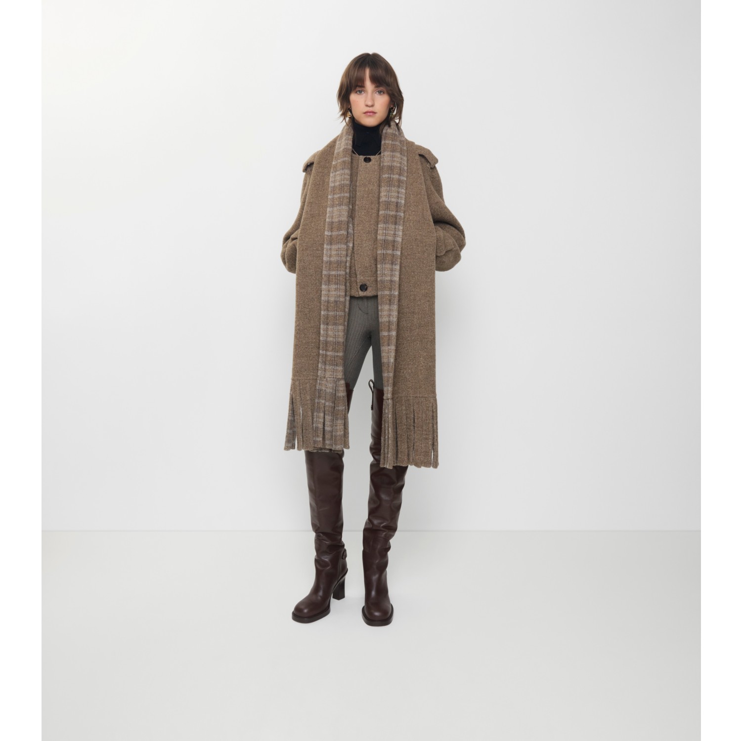 Detachable Scarf Wool Blend Jacket