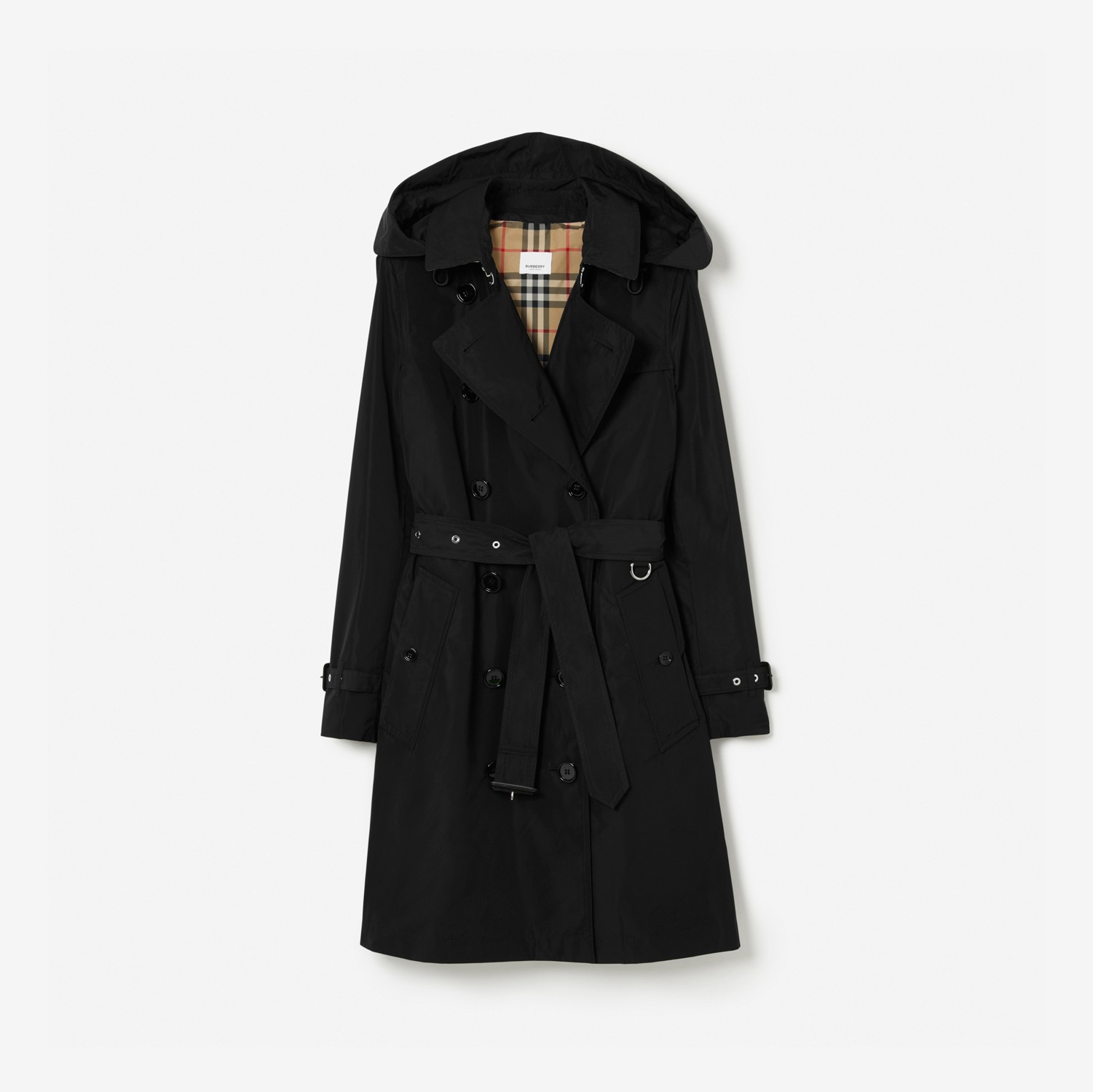 Detachable Hood Taffeta Trench Coat in Black - Women | Burberry® Official