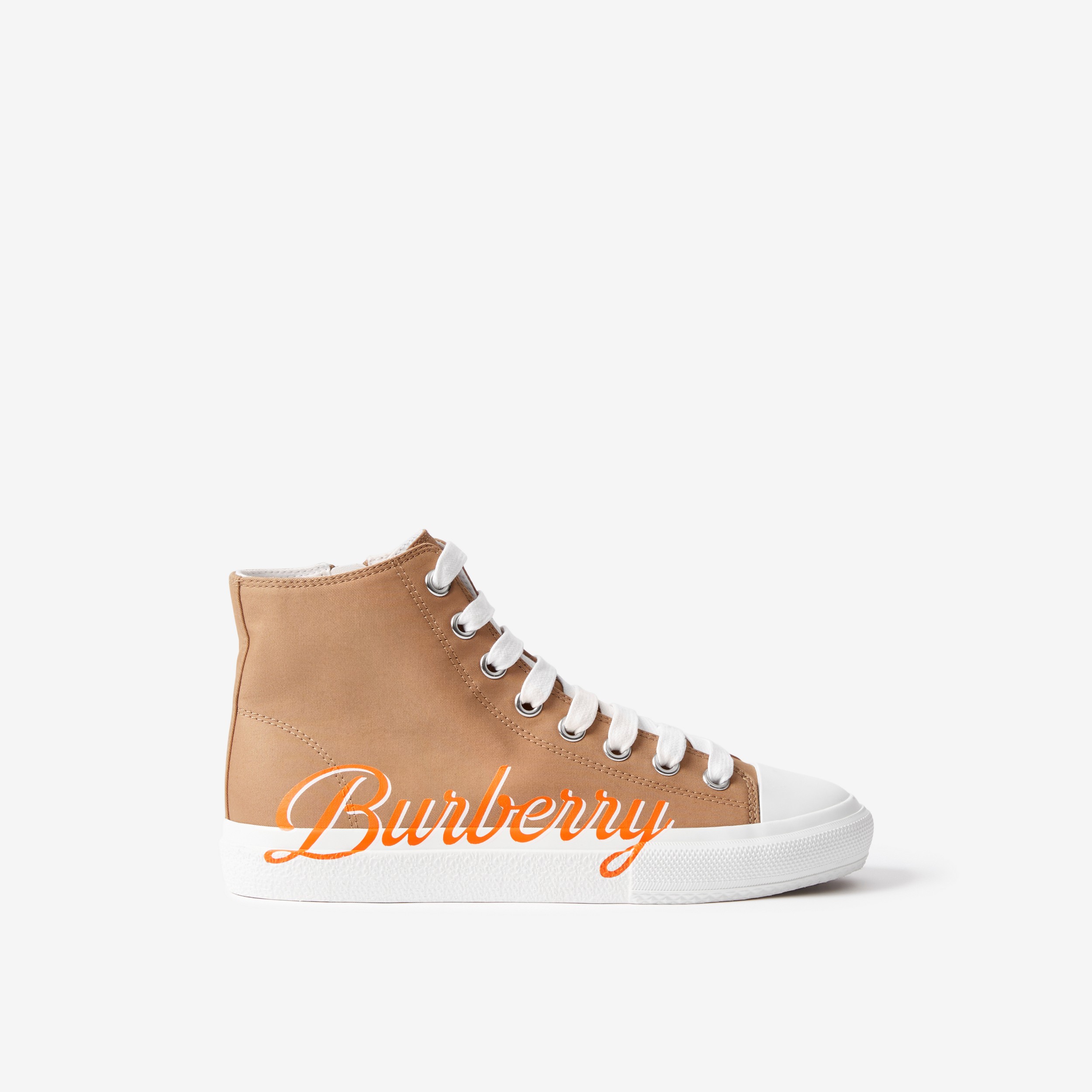 Sneaker alte in gabardine di cotone con logo in corsivo (Beige Archivio) - Bambini | Sito ufficiale Burberry® - 1