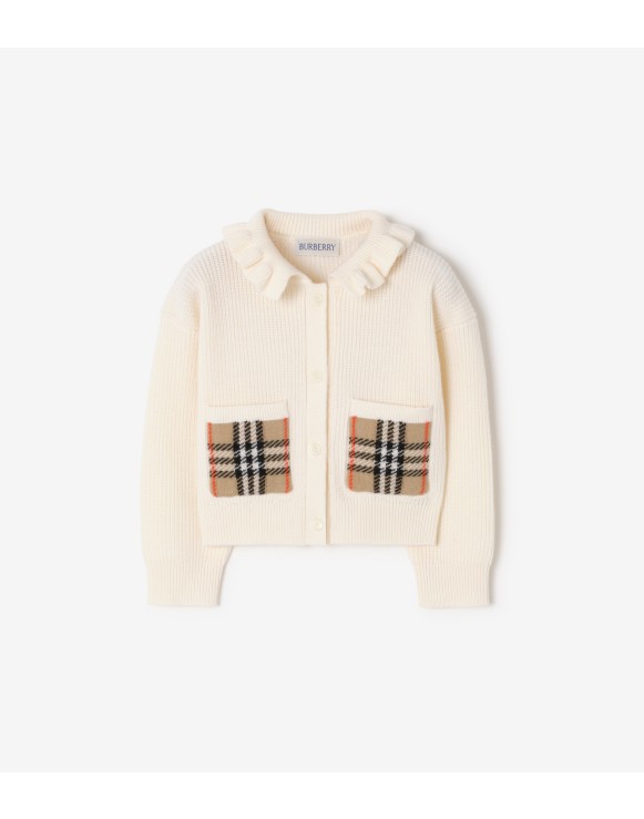 Baumwoll-Woll-Cardigan mit Check-Tasche