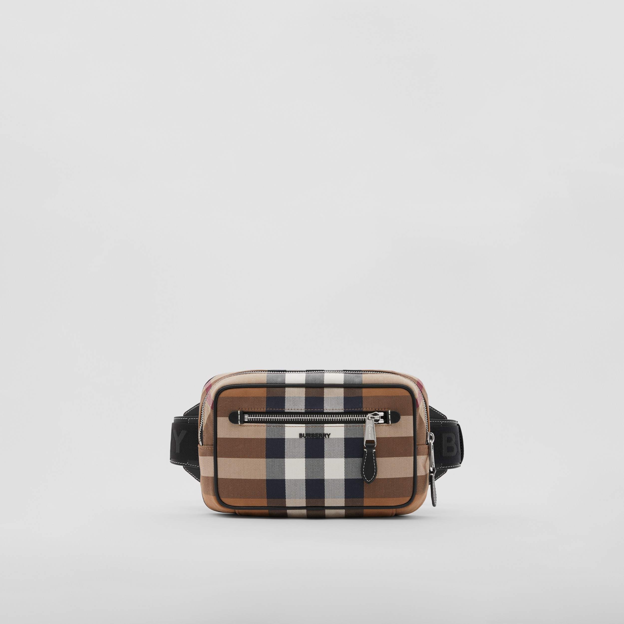 Check Cotton Canvas and Leather Bum Bag in Birch Brown - Men | Burberry® Official - 1