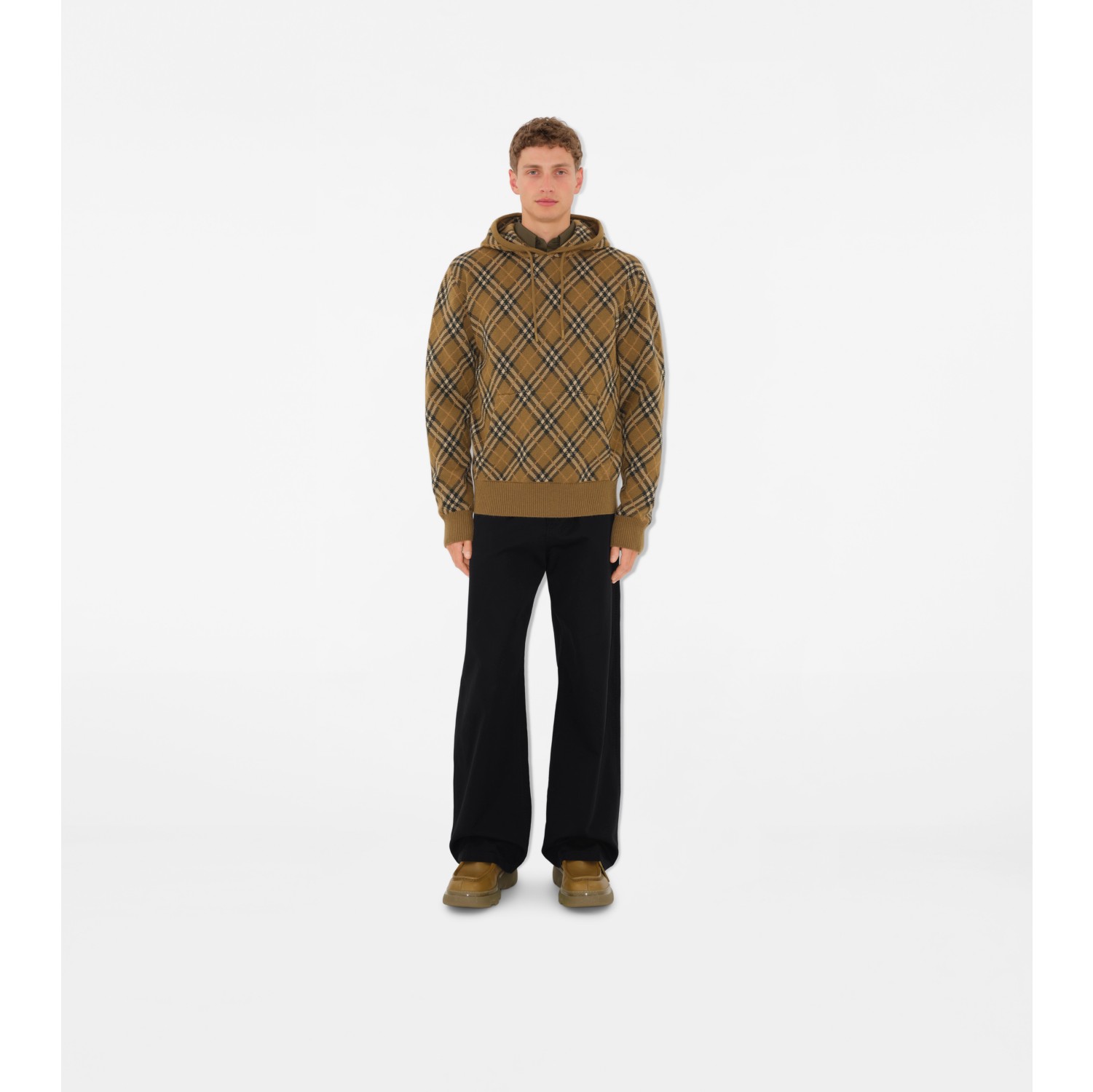 Woll-Mohairmisch-Kapuzenpullover in Check