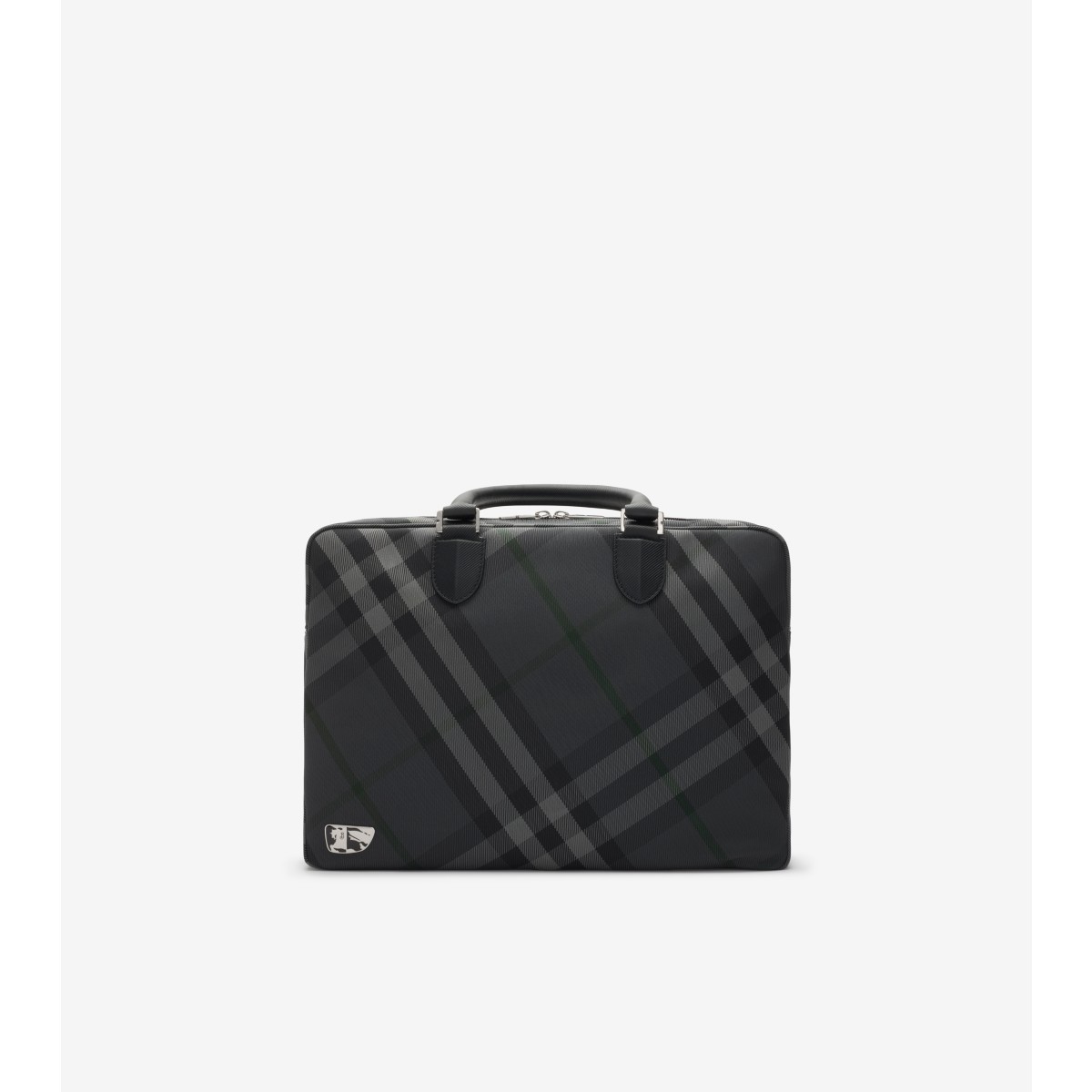 Shop Burberry Grid Check Briefcase In Charcoal