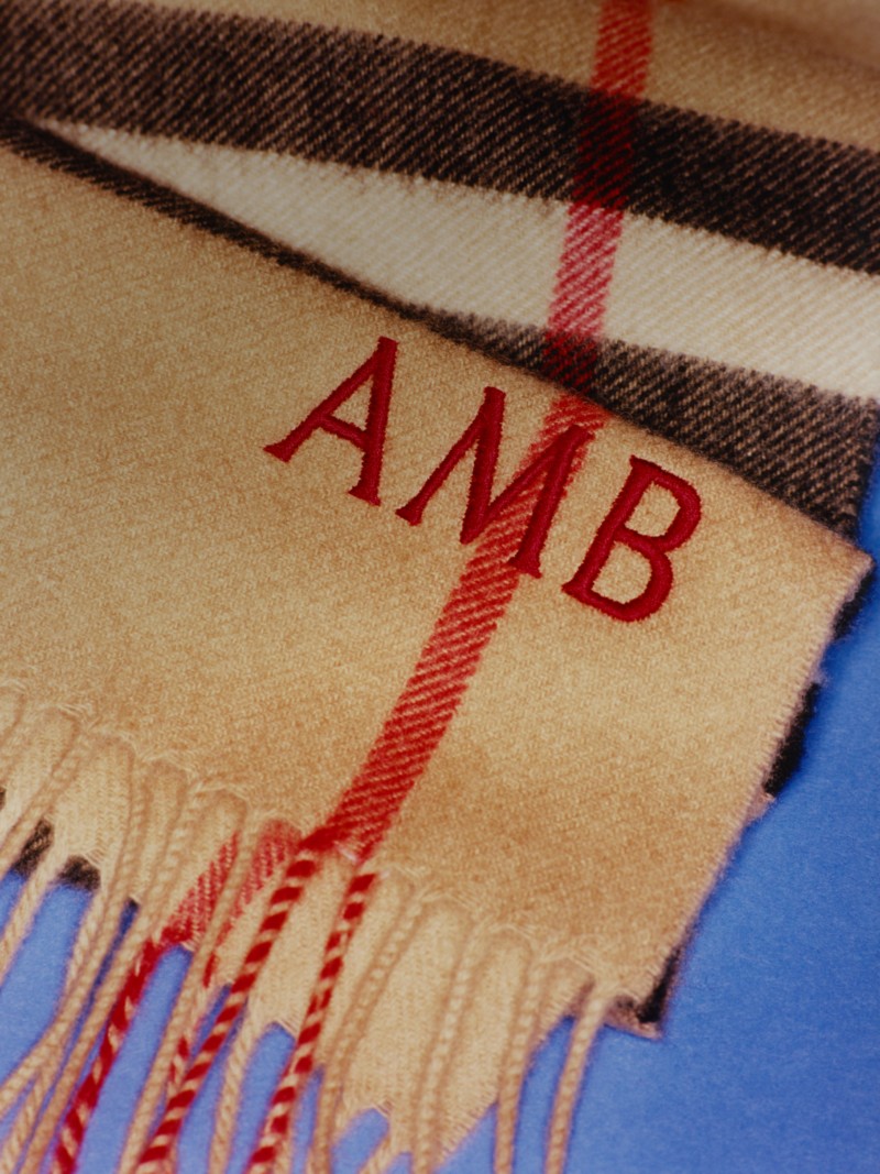 Check Cashmere Scarf with Personalisation with Red thread