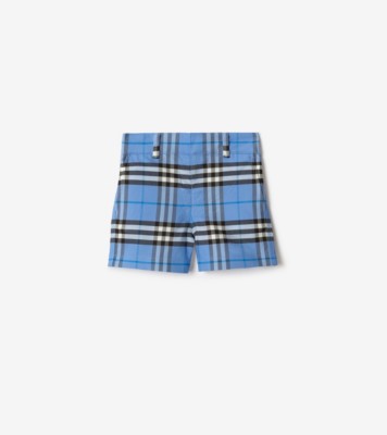 新品タグ付 BURBERRY チェックショーツ 青 チェック コットン オックスフォード ショートパンツ (コーンフラワー