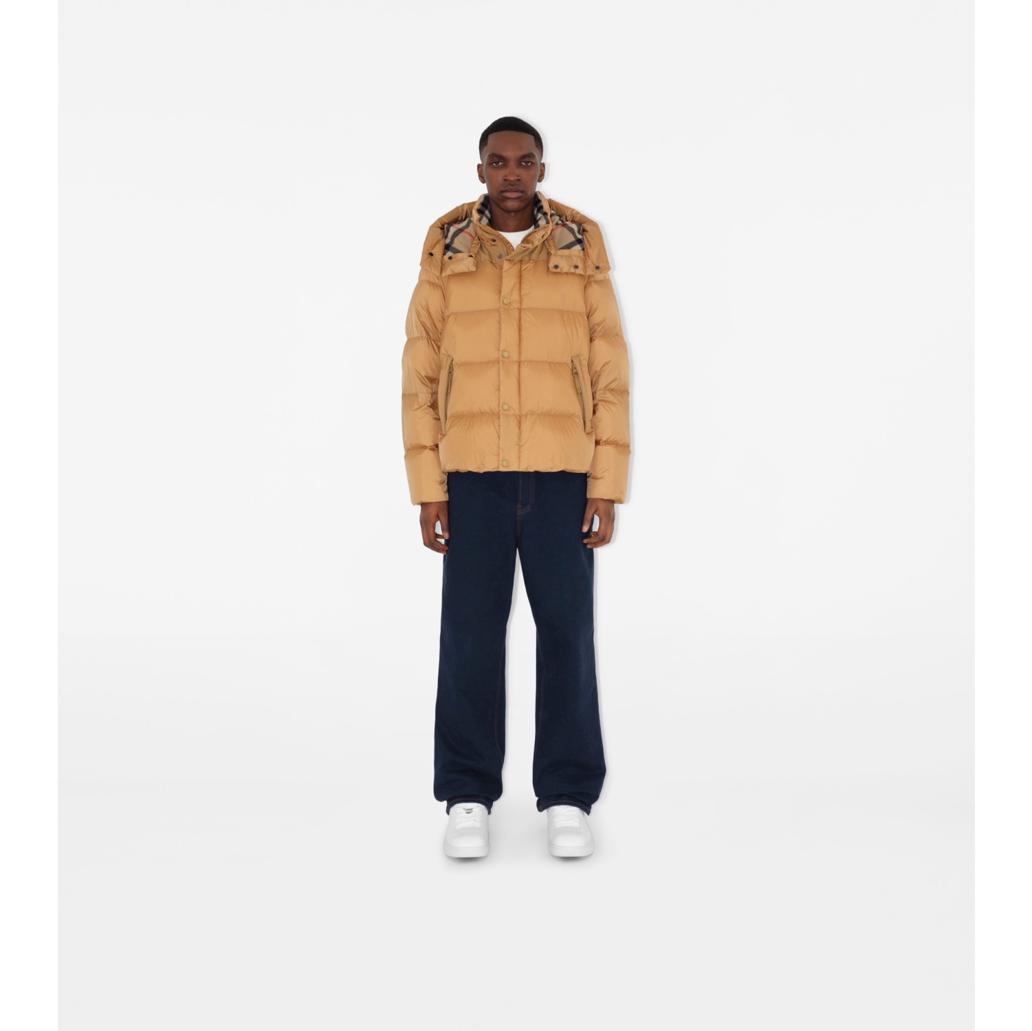 Detachable Sleeve Nylon Puffer Jacket in Warm honey Men Burberry Official