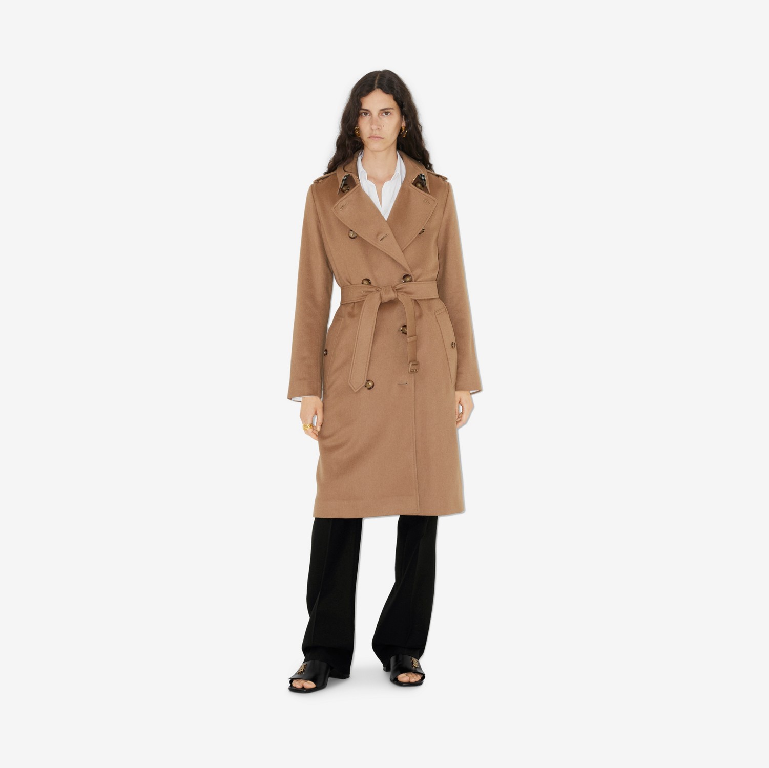 Trench coat Kensington em mescla de cashmere (Camel Mesclado) | Burberry® oficial