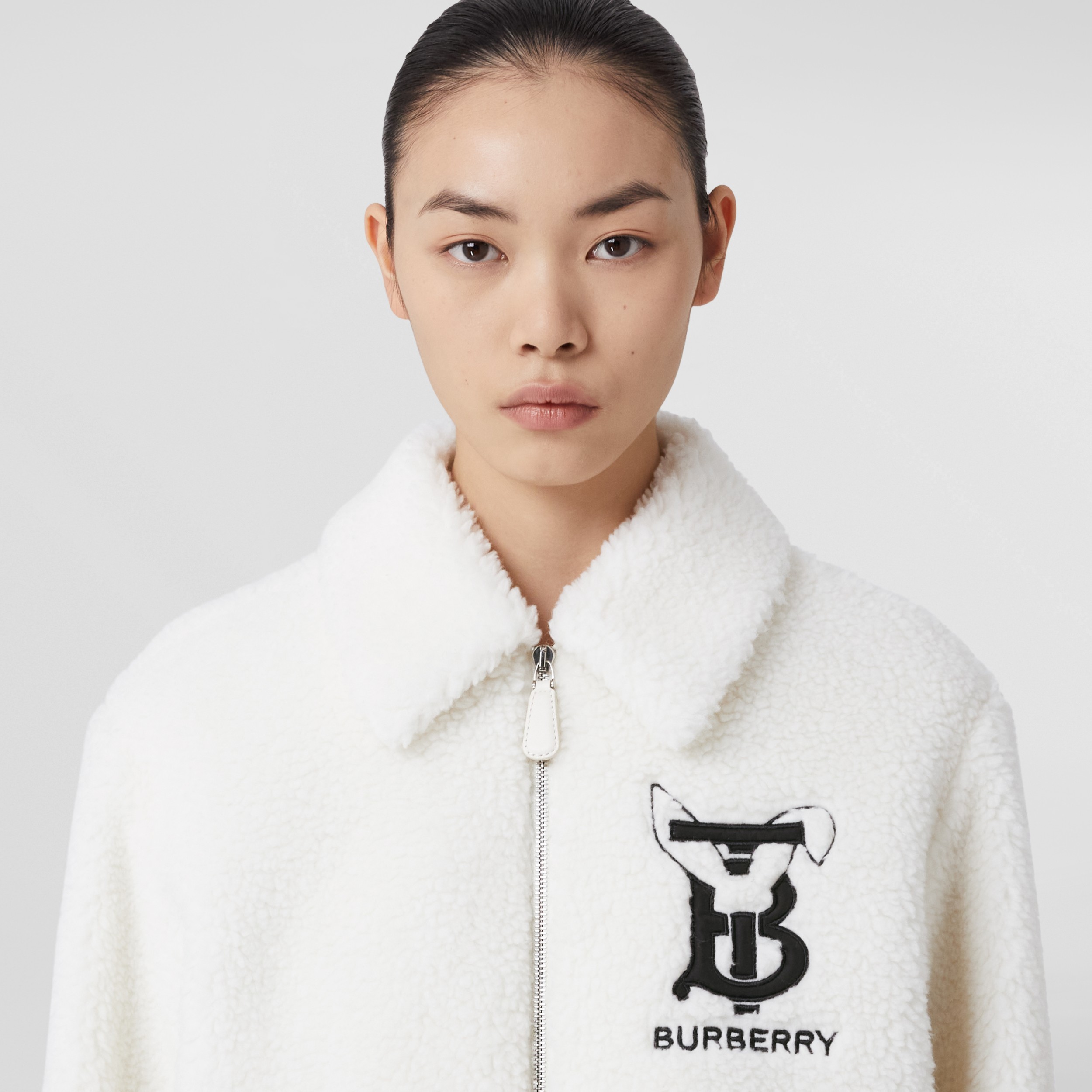 Rabbit Appliqué Fleece Jacket in Ecru - Women | Burberry® Official