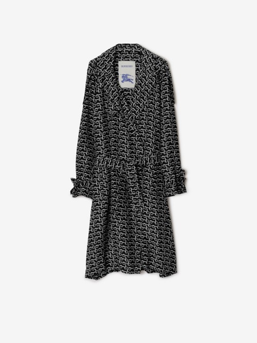 Burberry Long Silk Trench Coat In Silver/black