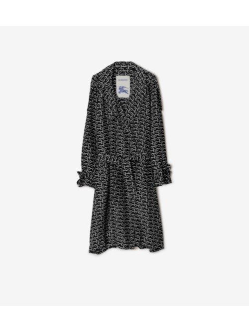 Shop Burberry Long Silk Trench Coat In Silver/black