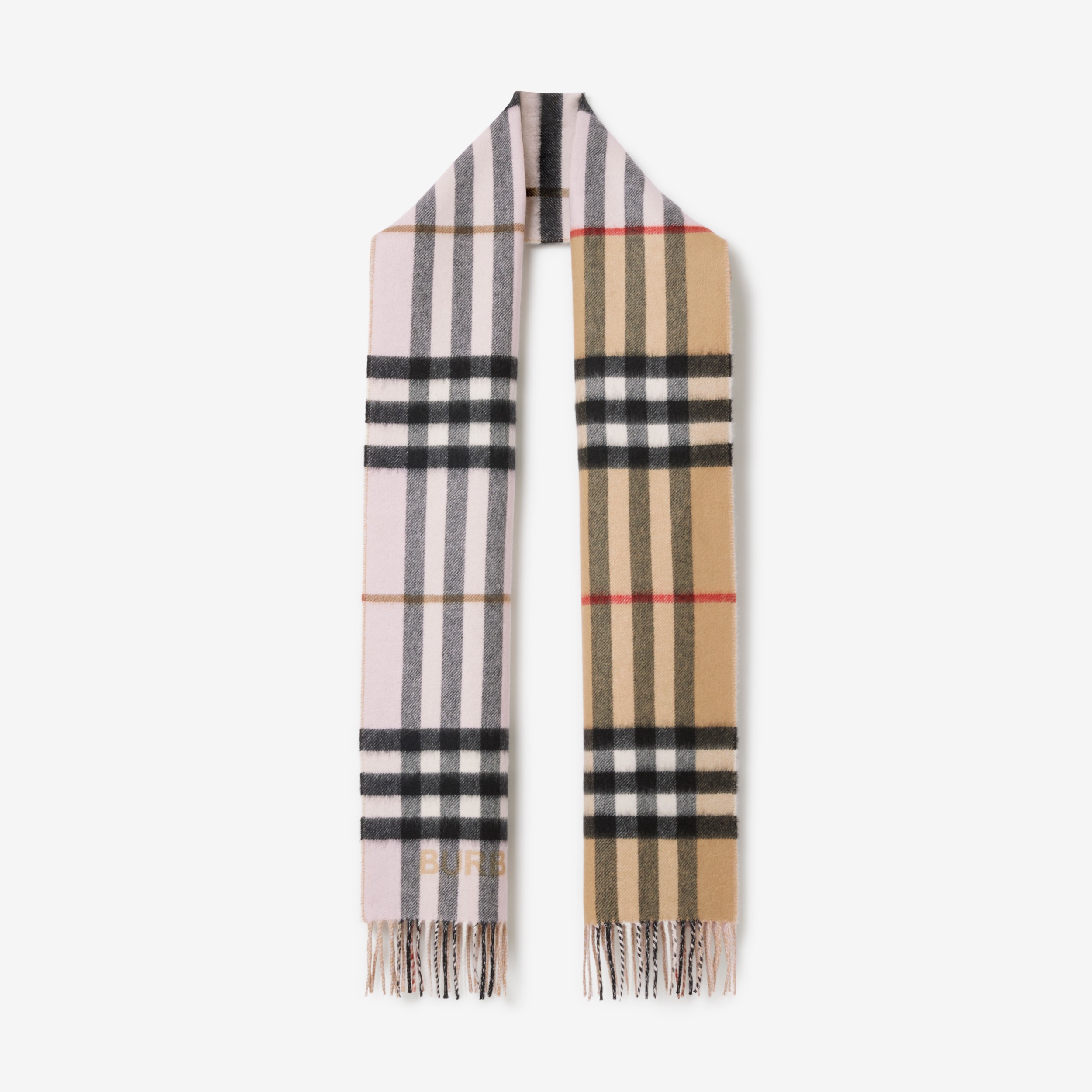 Contrast Check Cashmere Scarf in Archive Beige/candy Pink | Burberry®  Official