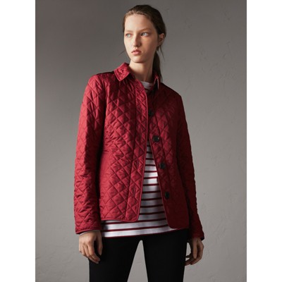 red burberry quilted jacket womens