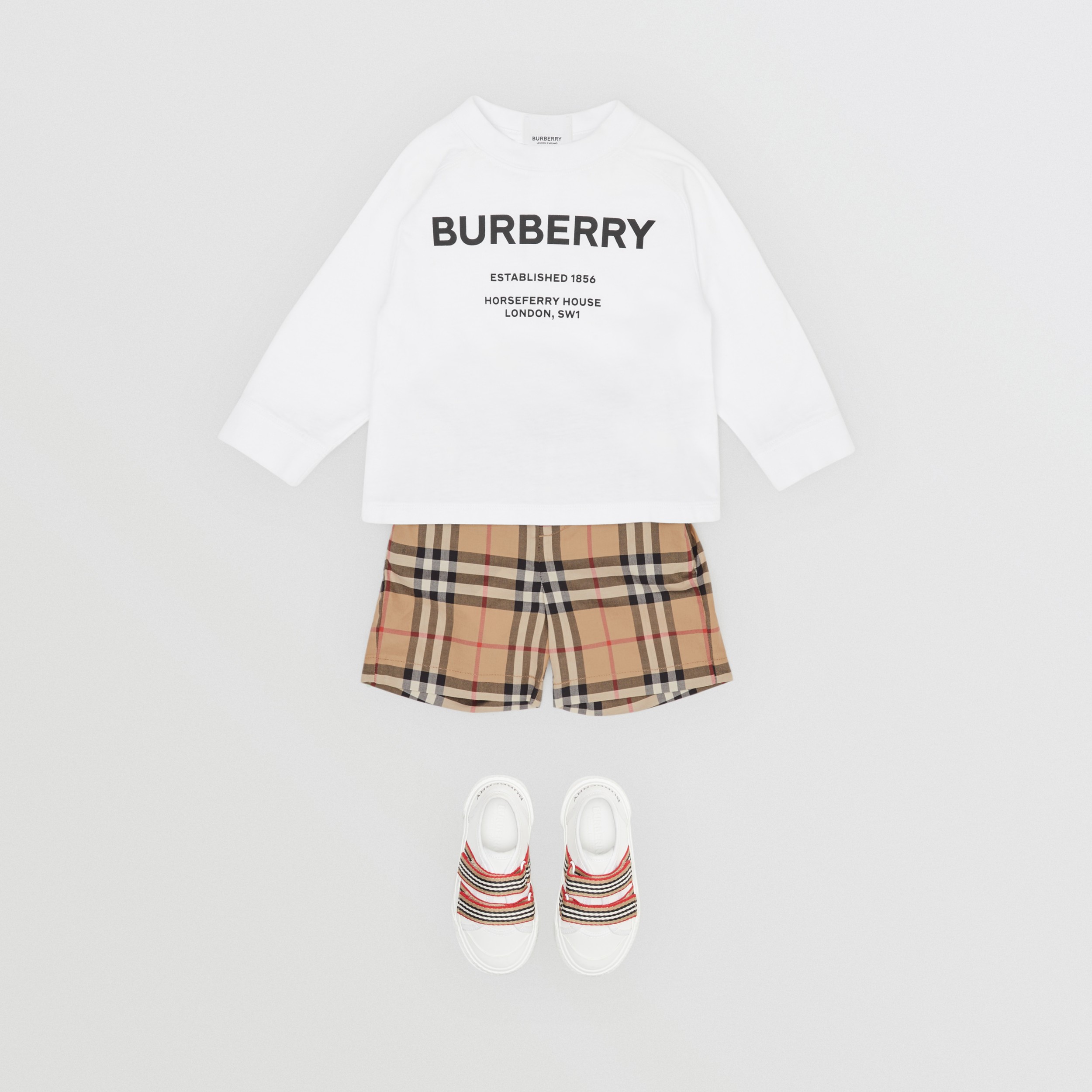 Long-sleeve Horseferry Print Cotton Top in White - Children | Burberry ...
