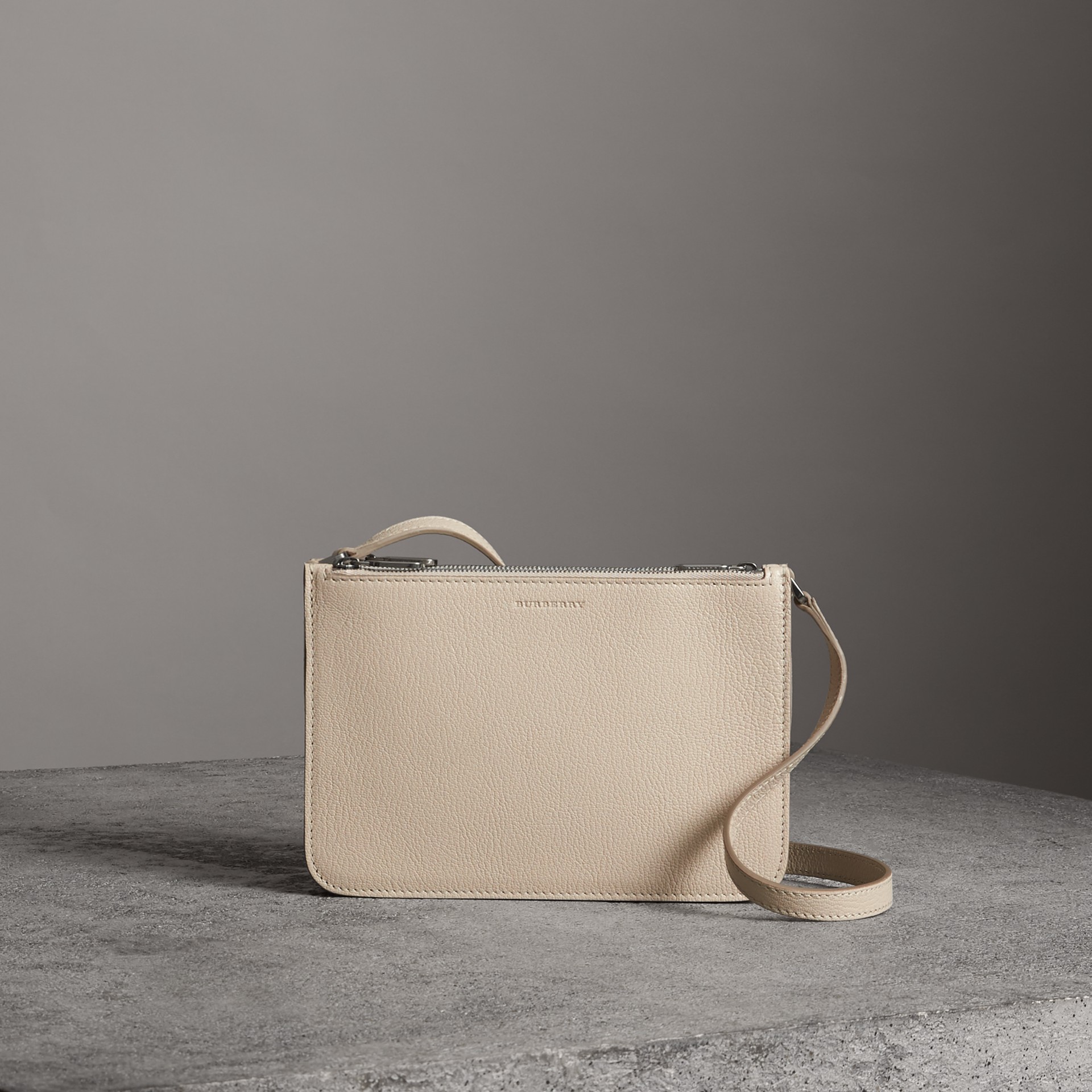 Triple Zip Grainy Leather Crossbody Bag in Stone Women Burberry