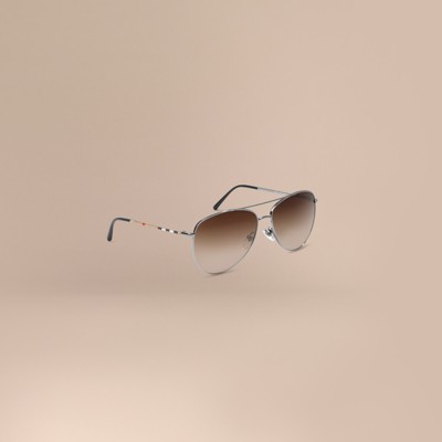 burberry check arm aviator sunglasses