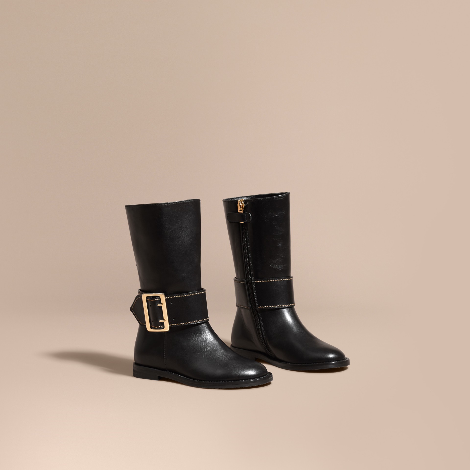 Buckle Detail Leather Riding Boots Burberry