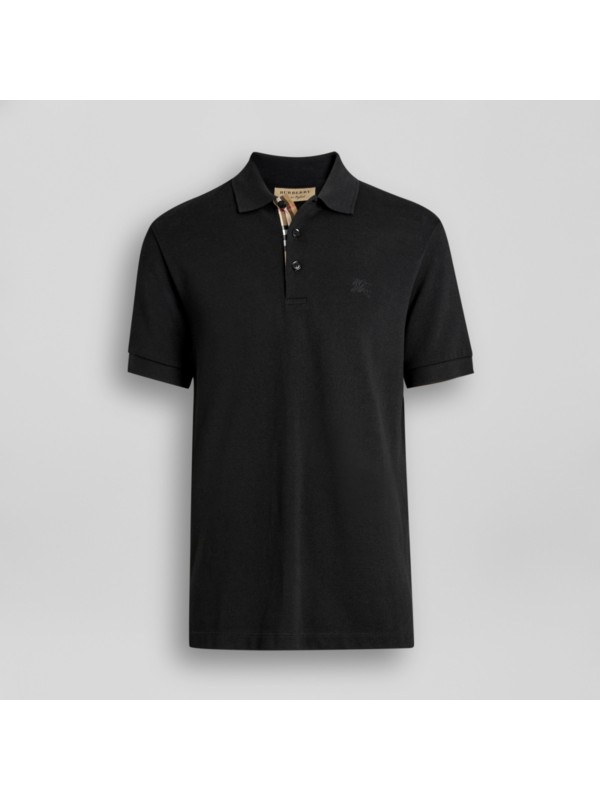 Check Placket Cotton Polo Shirt in Black - Men | Burberry