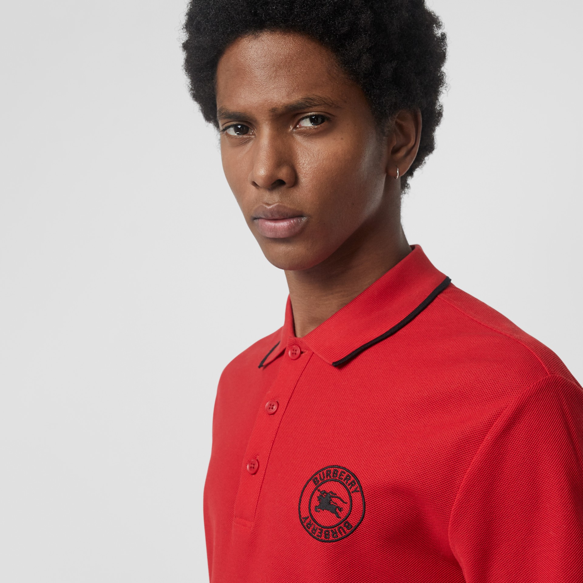 Embroidered Logo Cotton Piqué Polo Shirt in Military Red - Men ...