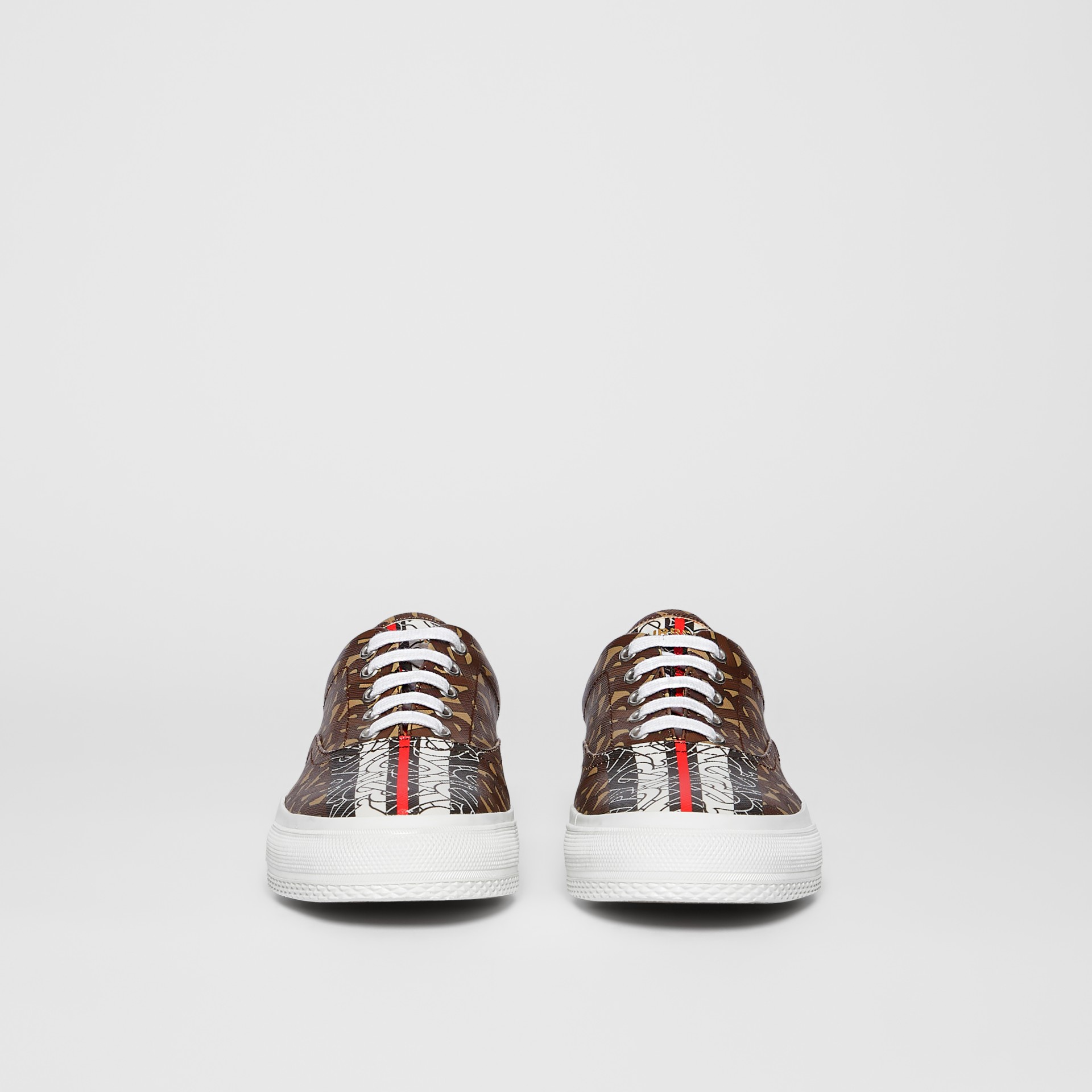 Monogram Stripe E-canvas Sneakers in Bridle Brown - Women | Burberry United States