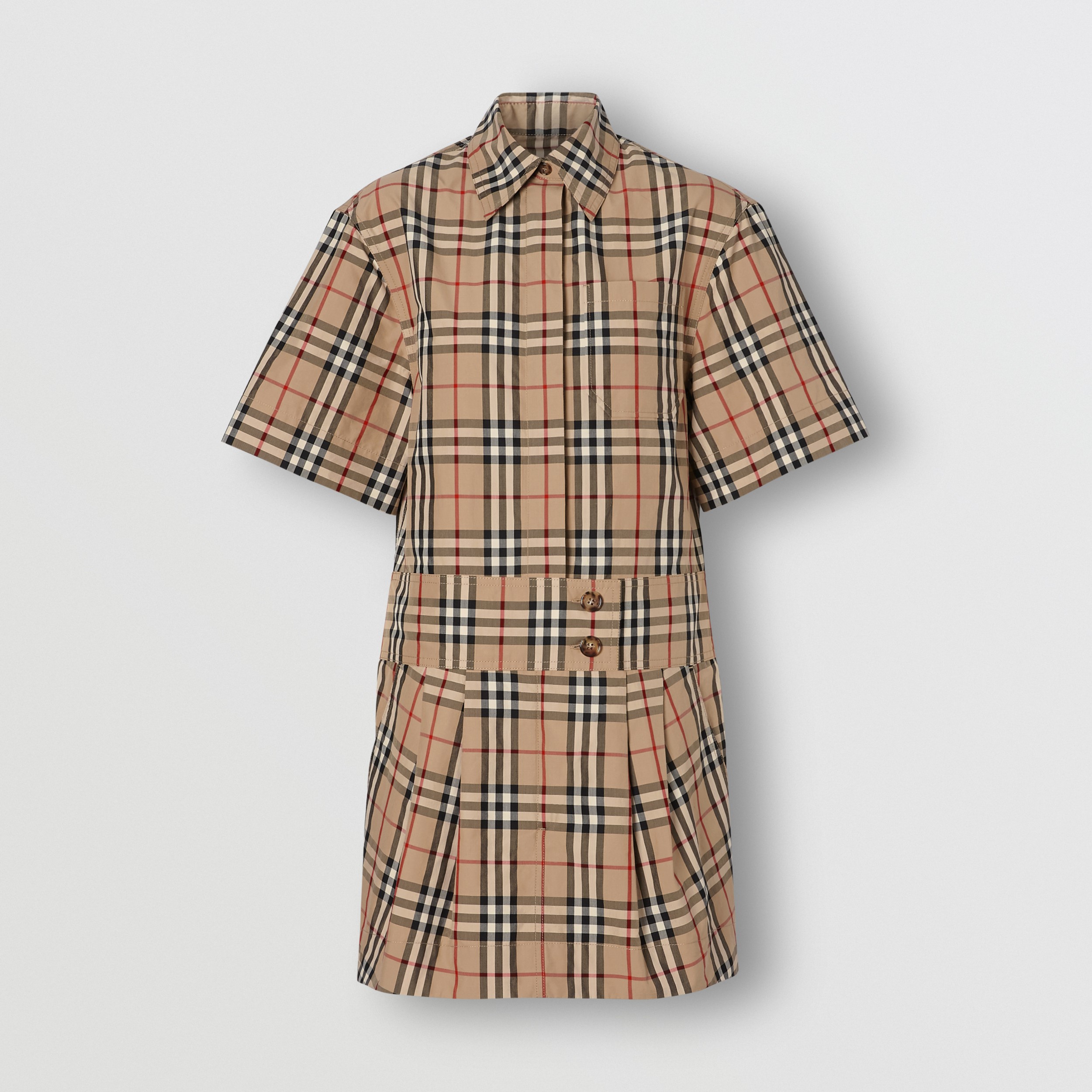 Short-sleeve Vintage Check Shirt Dress in Archive Beige - Women ...