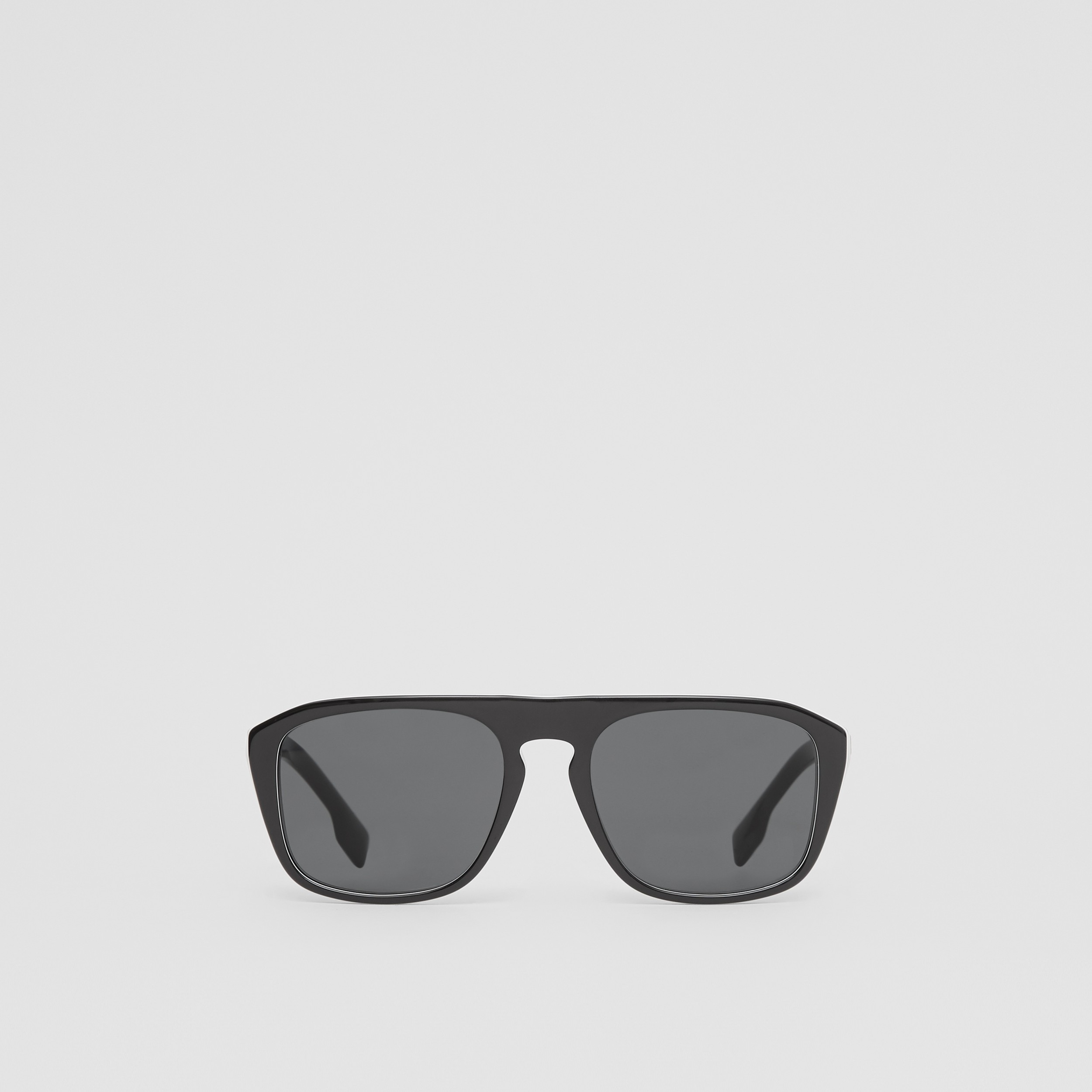 标志性条纹装饰方框太阳眼镜 (黑色) - 男士 | Burberry® 博柏利官网 - 1