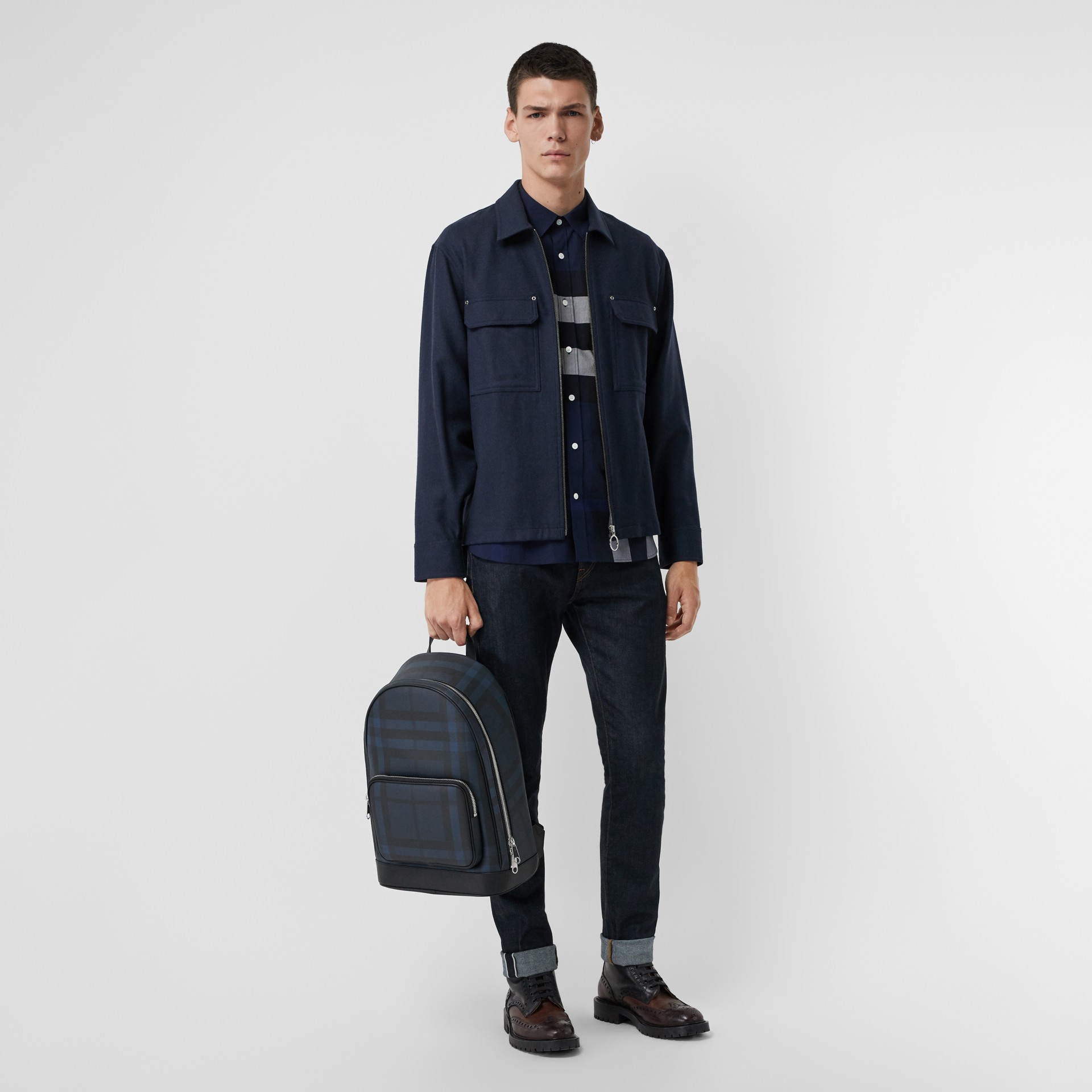 London Check and Leather Backpack in Navy/black - Men | Burberry United ...