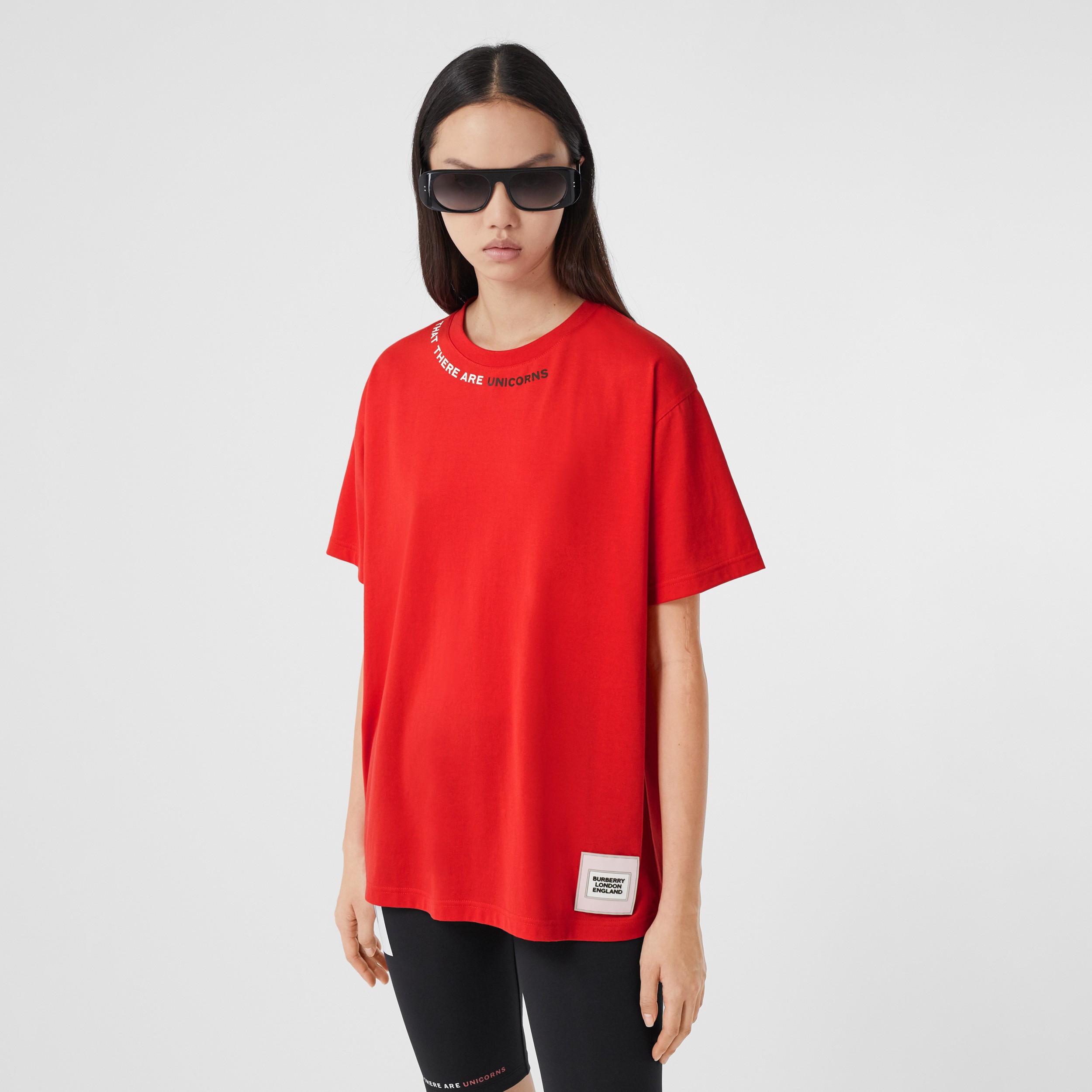 Quote Print Cotton Oversized T-shirt in Bright Red - Women | Burberry ...