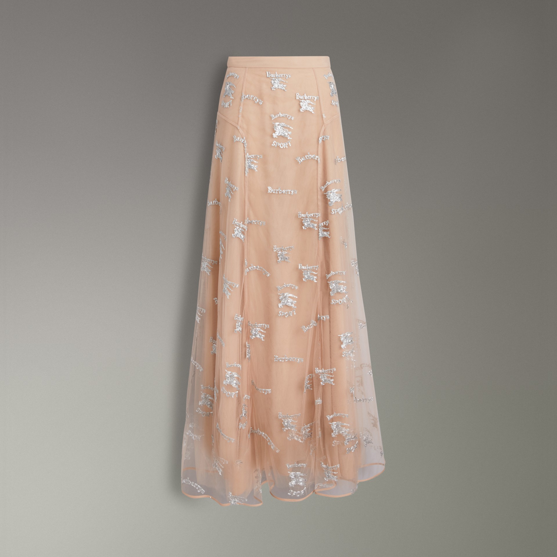 BURBERRY Equestrian Knight Embroidered Tulle Skirt