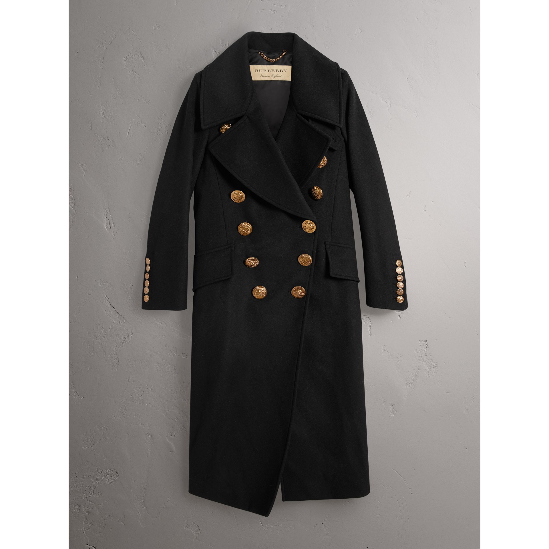 Bird Button Wool Blend Military Coat in Black - Women | Burberry United ...
