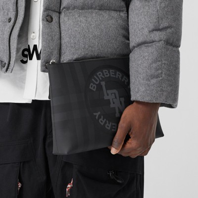 Logo Graphic London Check Zip Pouch in 