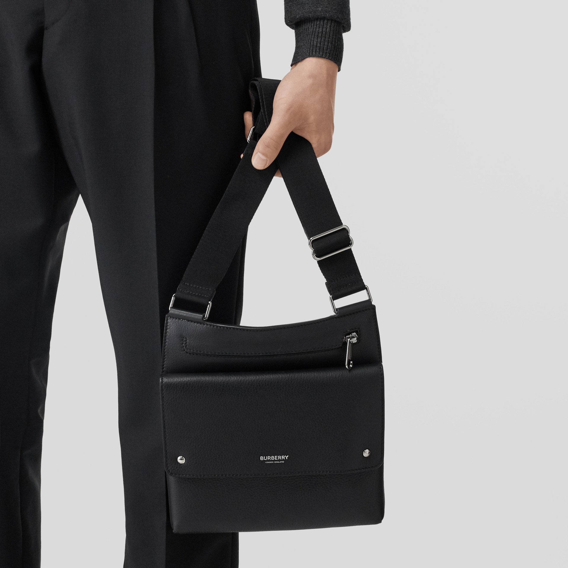 Grainy Leather Crossbody Bag in Black Men Burberry United States