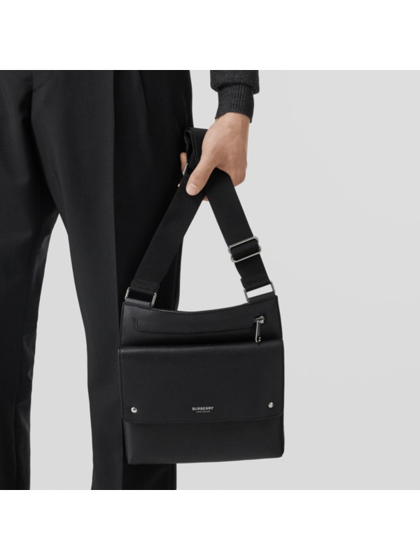 Grainy Leather Crossbody Bag in Black Men Burberry United States