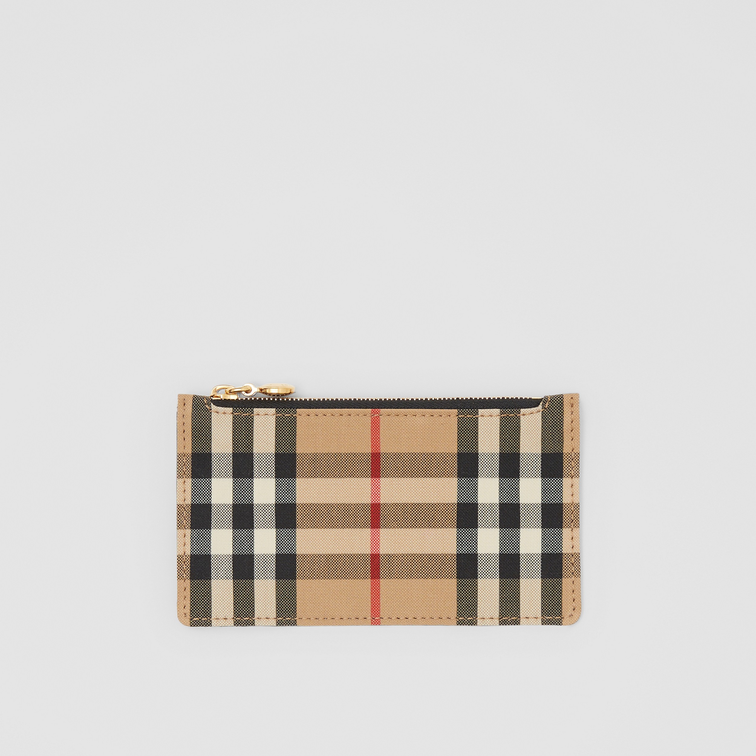 Vintage Check and Leather Zip Card Case in Black - Women | Burberry® Official - 1