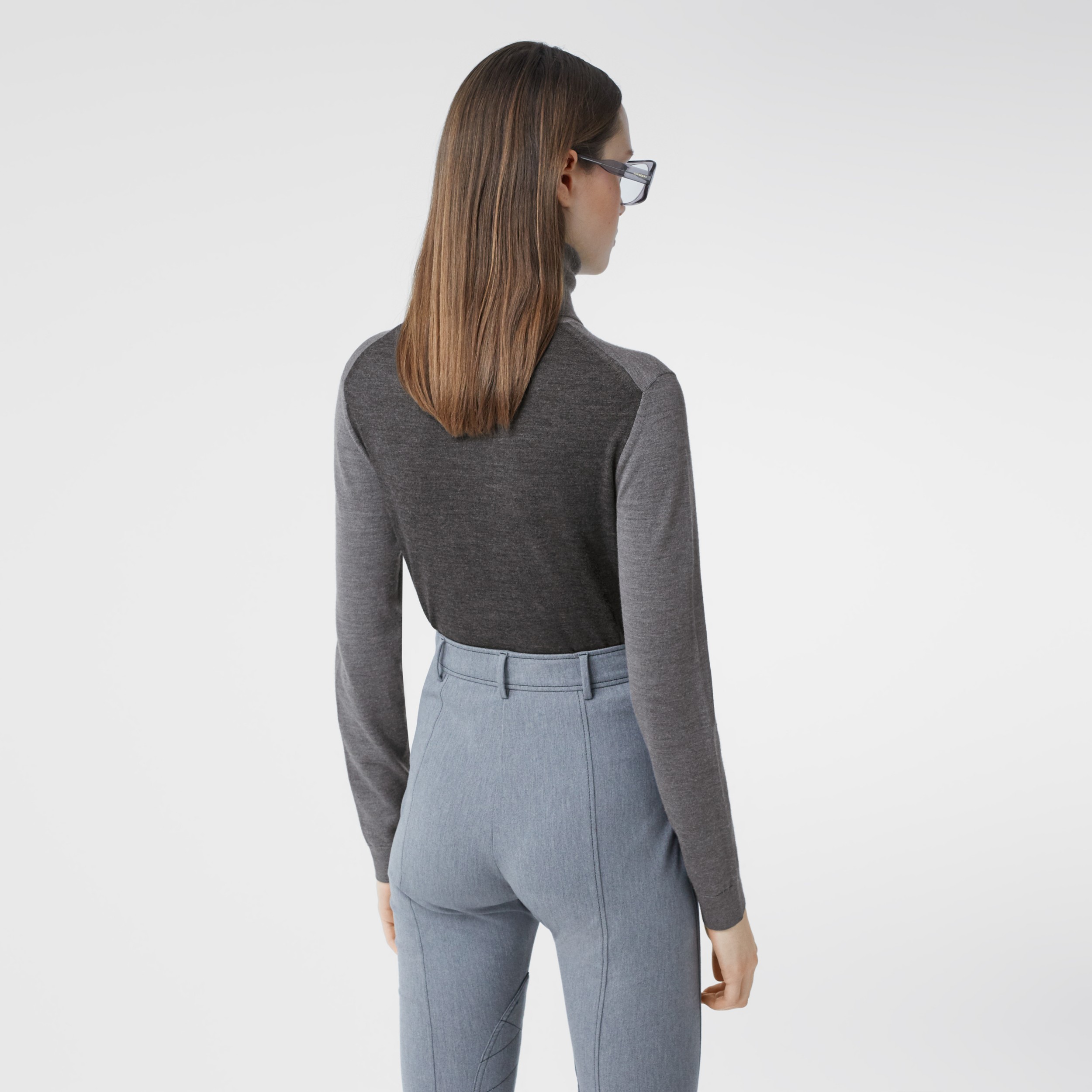 Two-tone Merino Wool Silk Roll-neck Sweater in Grey Melange - Women ...