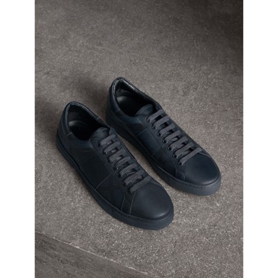 Leather Sneakers in Navy | Burberry