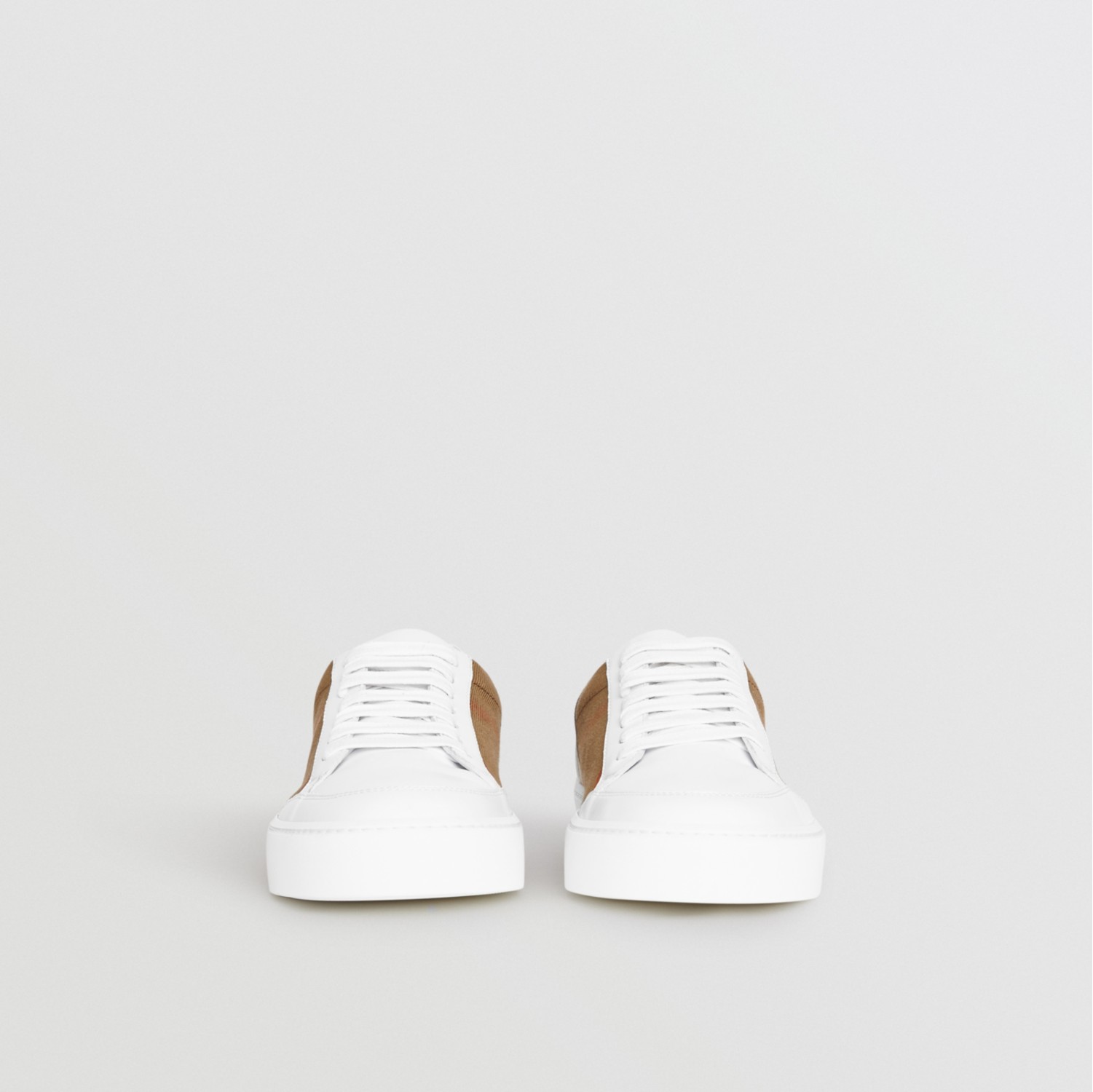Check Detail Leather Sneakers in HOUSE CHECK/ OPTIC WHITE - Women | Burberry® Official