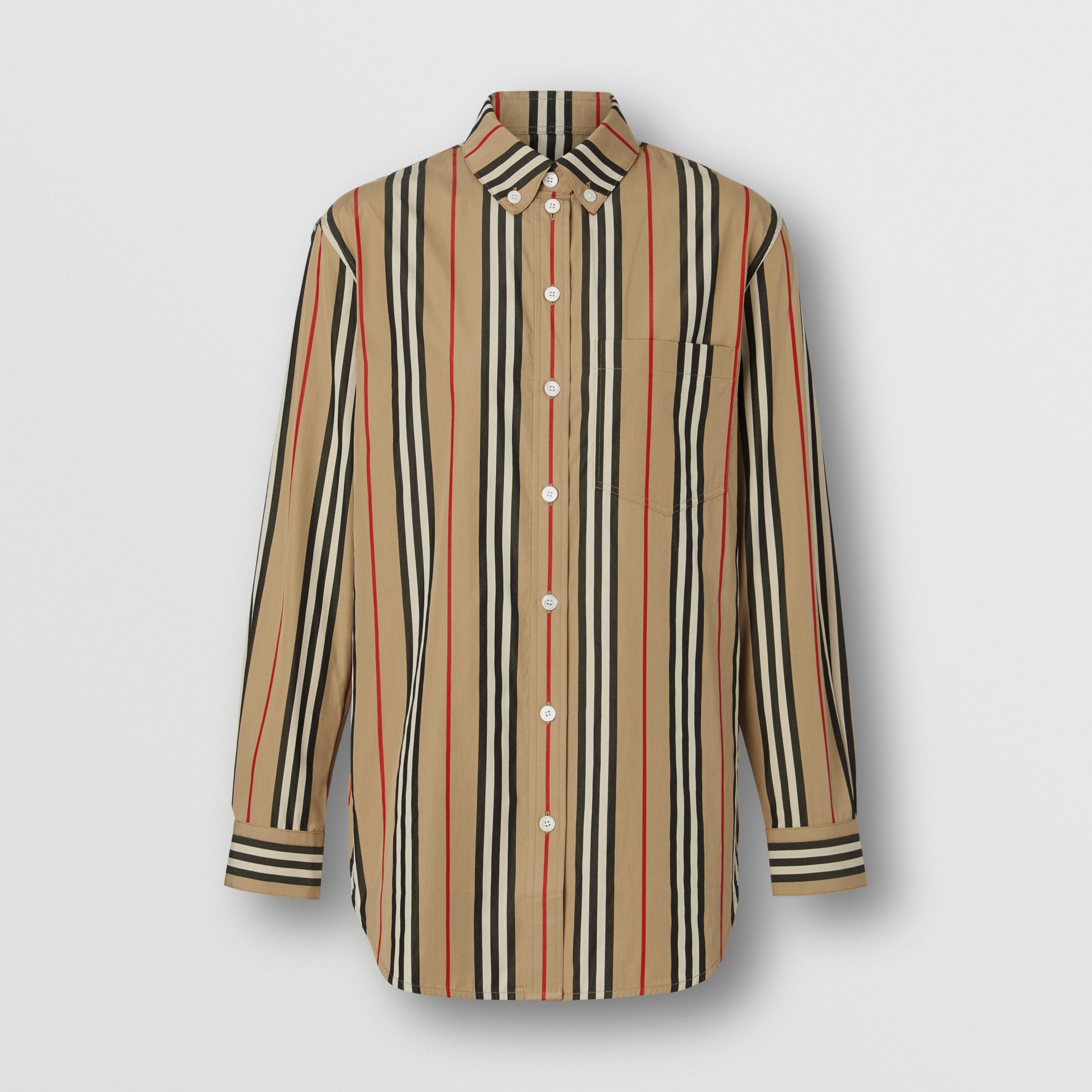 Button-down Collar Icon Stripe Cotton Shirt in Archive Beige - Women ...