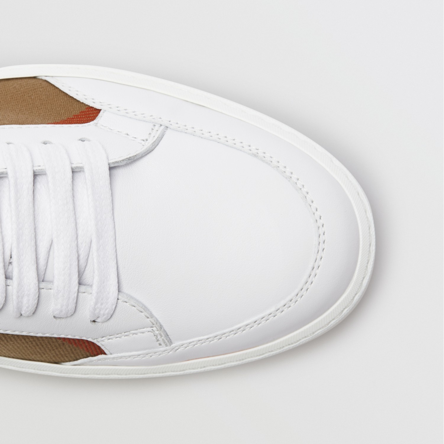 Check Detail Leather Sneakers