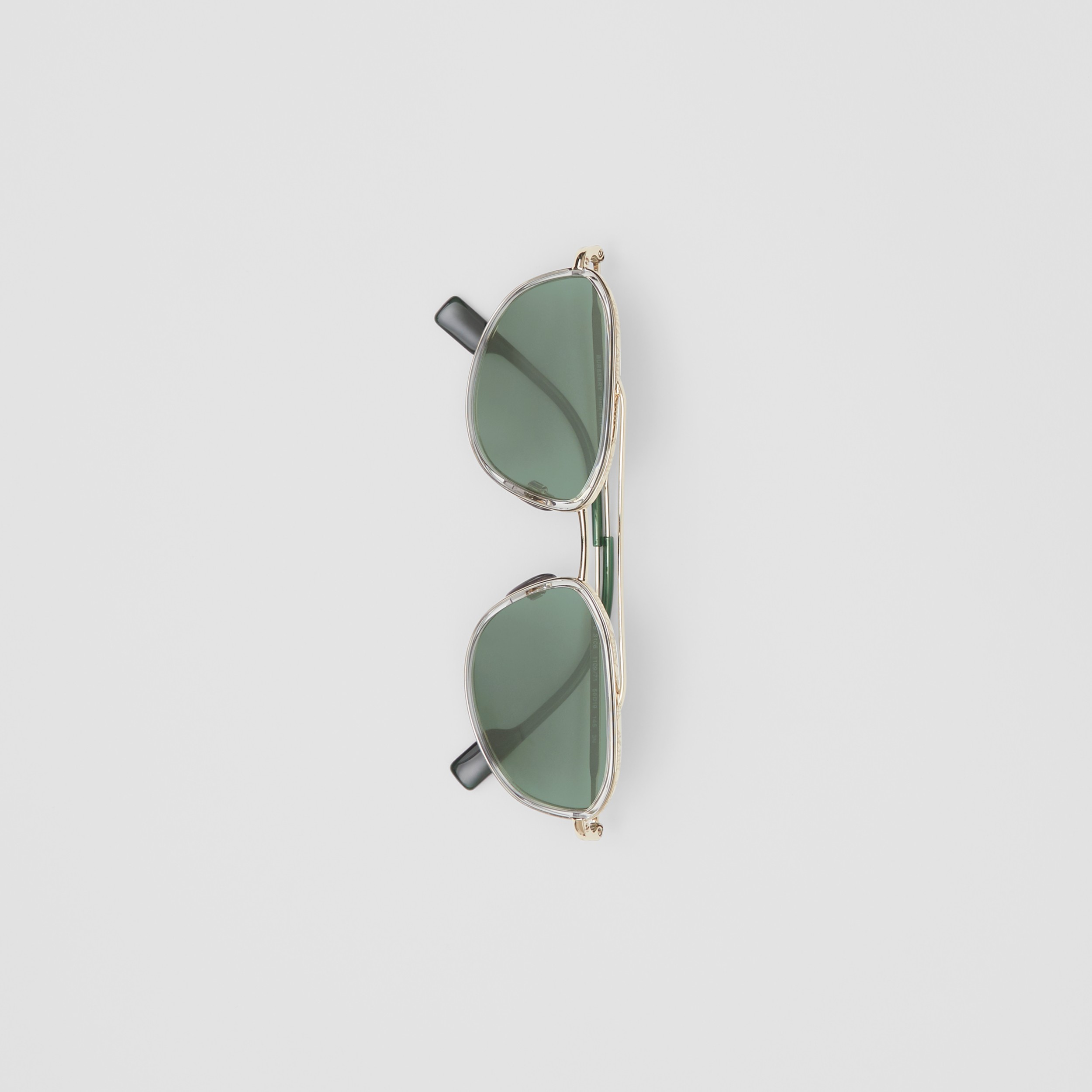 Gold Plated Geometric Navigator Sunglasses In Crystal Men Burberry 