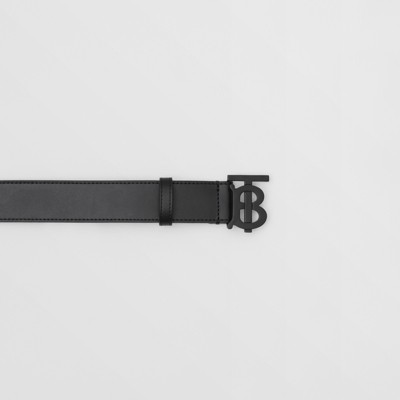 Matte Monogram Motif Leather Belt In Black - Men | Burberry® Official