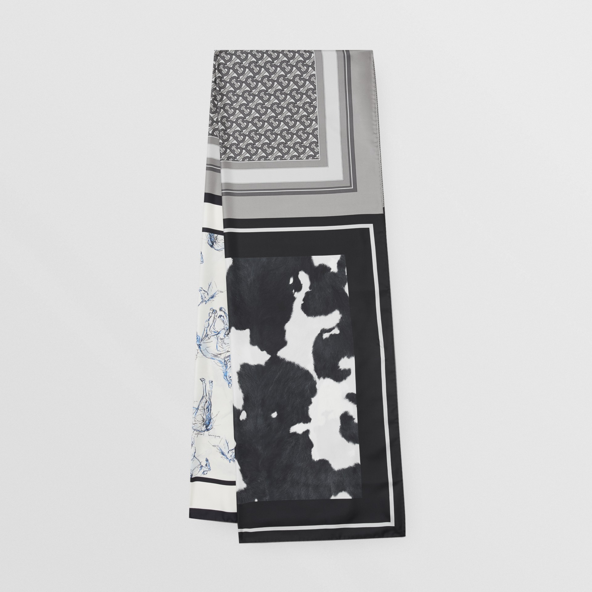 Unicorn, Monogram and Cow Print Silk Scarf in Flint Burberry United